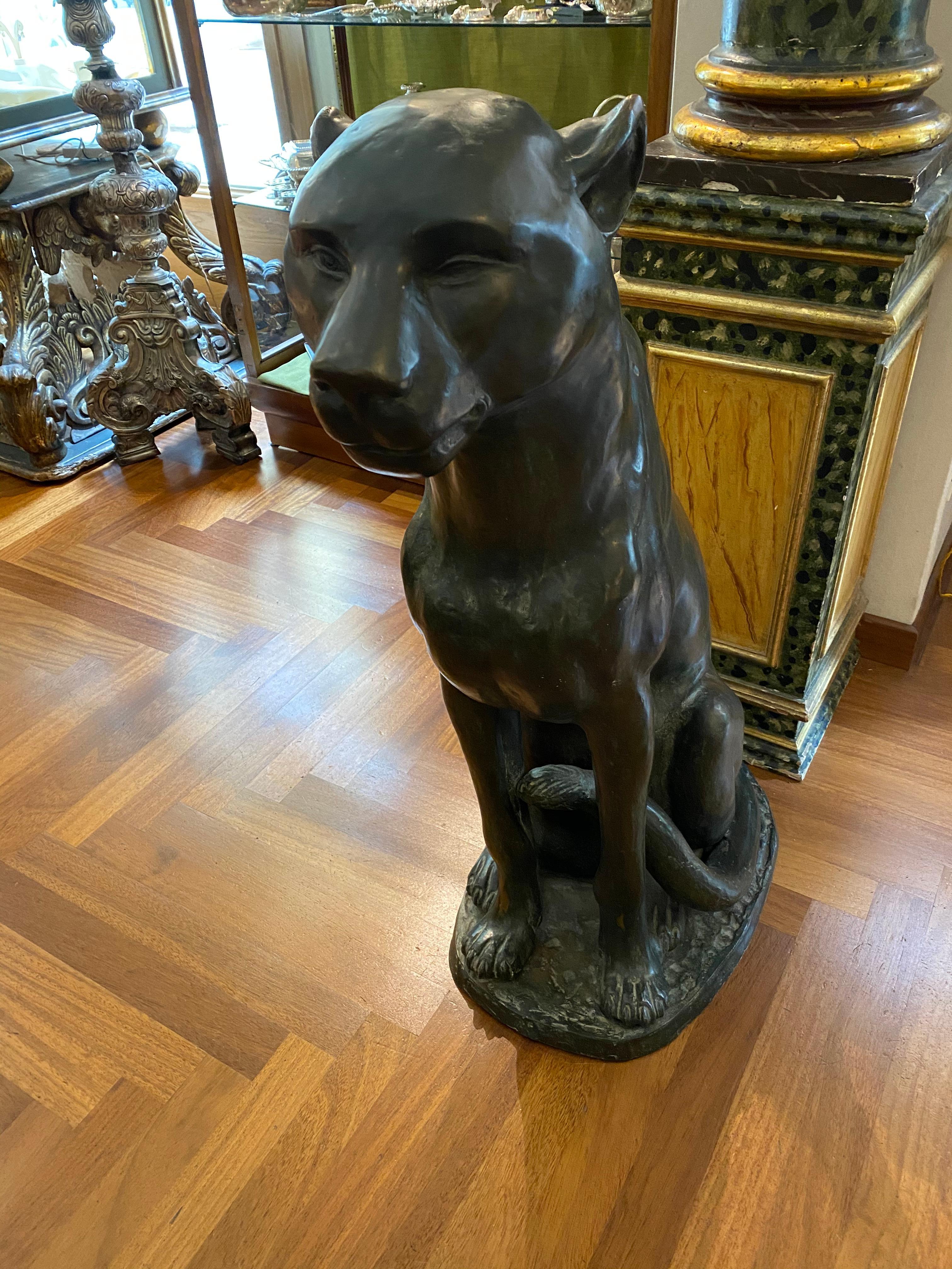Art Deco Bronze Puma Animal Pair of Sculpture Statue Decorative In Good Condition In Palermo, IT