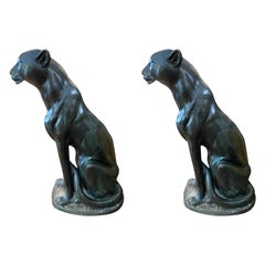 Vintage Art Deco Bronze Puma Animal Pair of Sculpture Statue Decorative