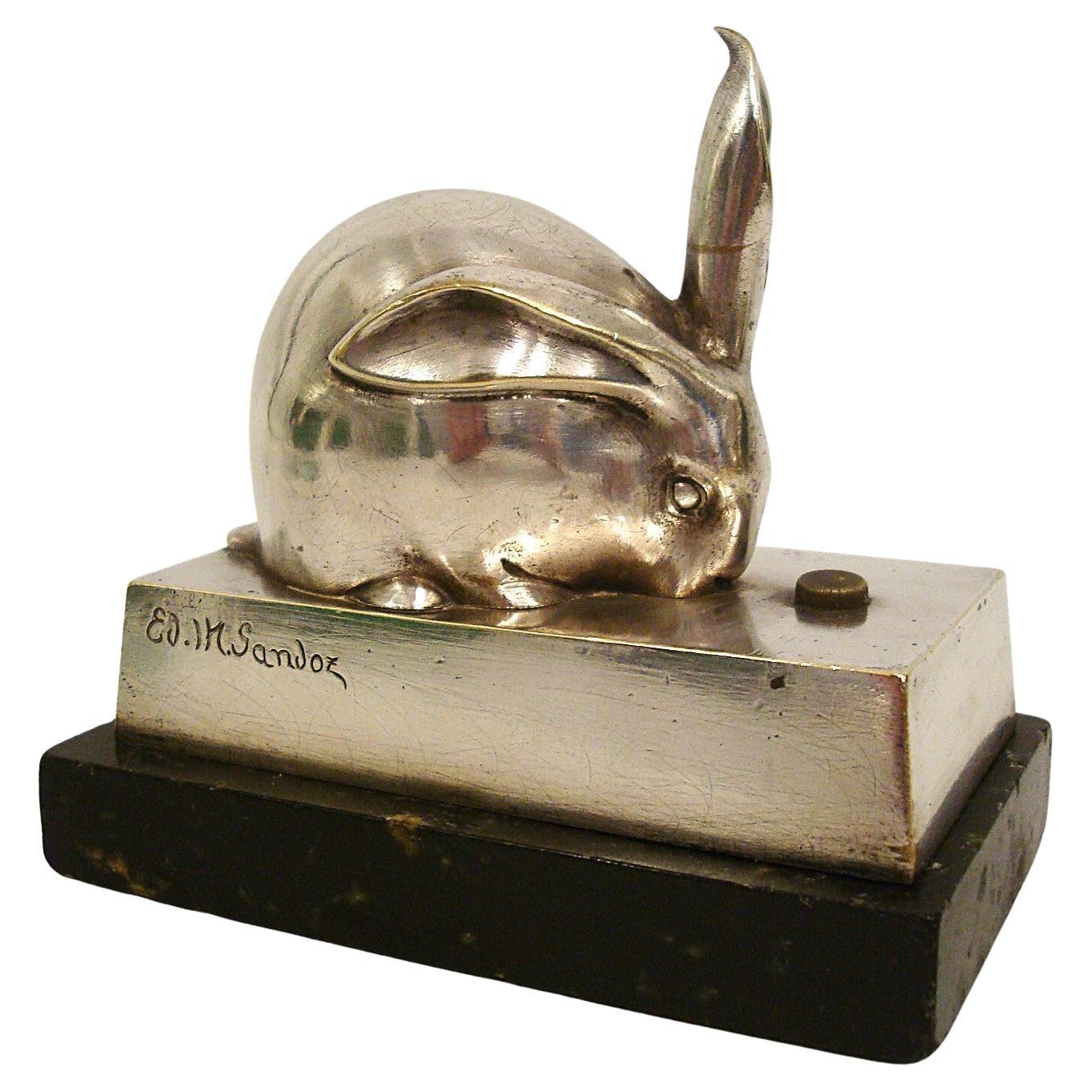 Anneau de cloche de table en bronze Art Déco en forme de lapin par Edouard-Marcel Sandoz 1920s en vente