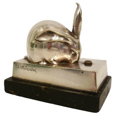 Campana de mesa conejo de bronce Art Déco de Edouard-Marcel Sandoz Años 20