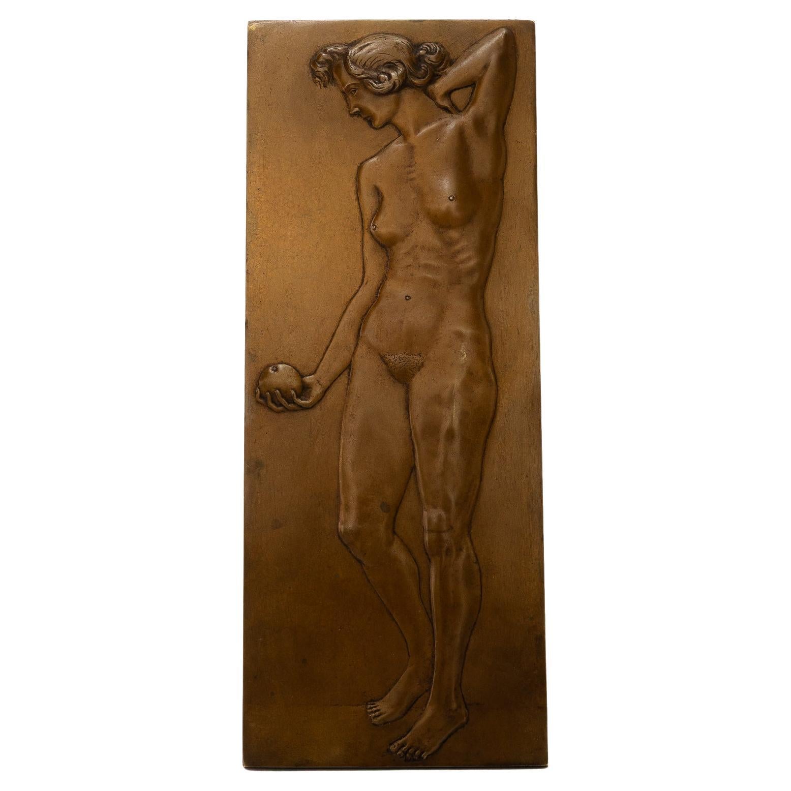 Art Decó Relieve de bronce con mujeres desnudas motiv pátina original alrededor de 1920 en venta