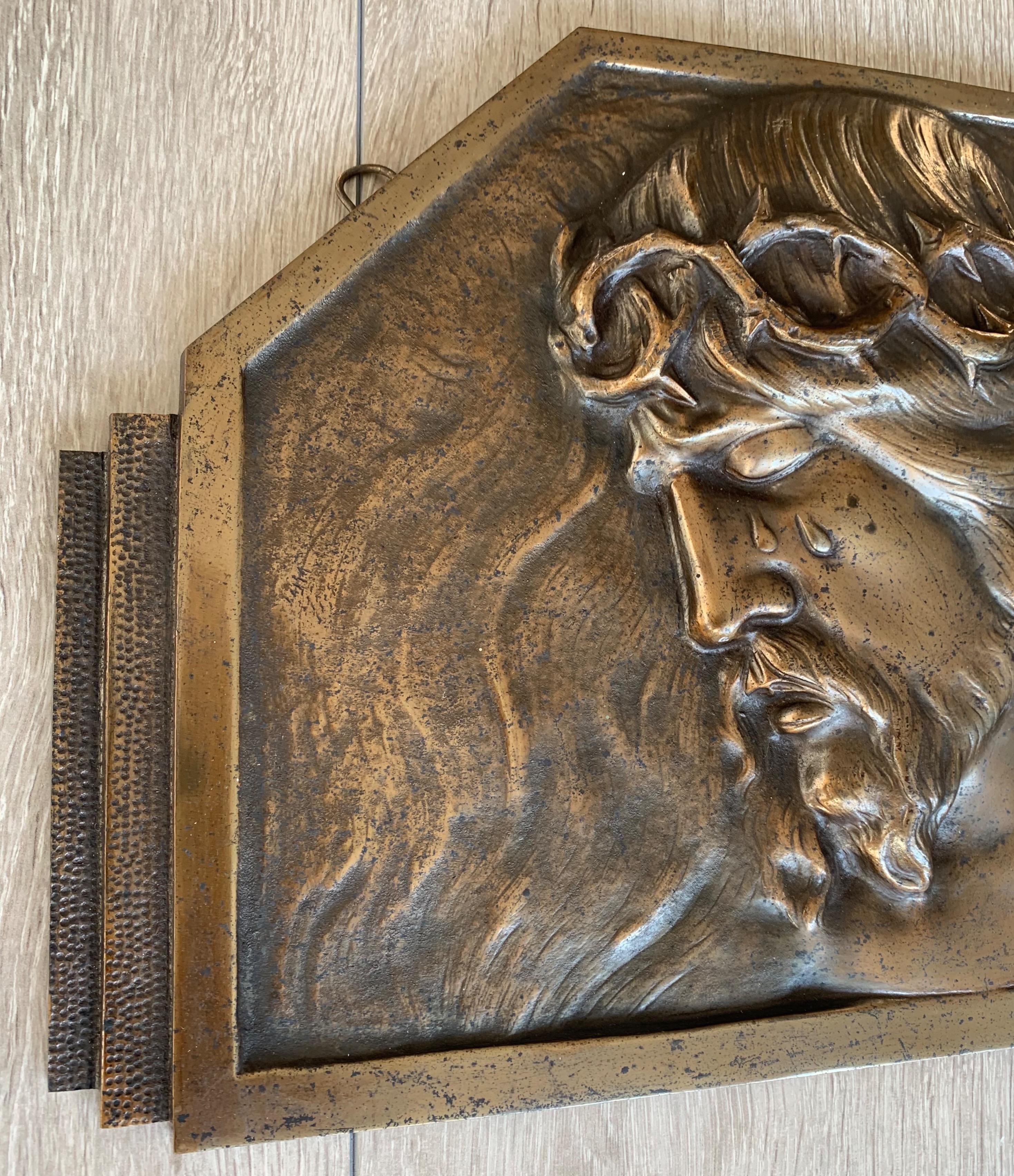Art Deco Bronze Religious Art Wall Plaque in Relief Depicts Suffering of Christ For Sale 3