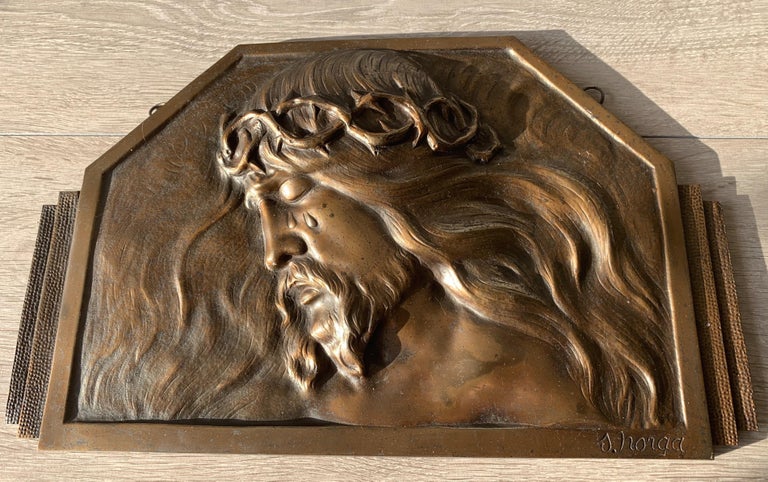 Art Deco Bronze Religious Art Wall Plaque in Relief
