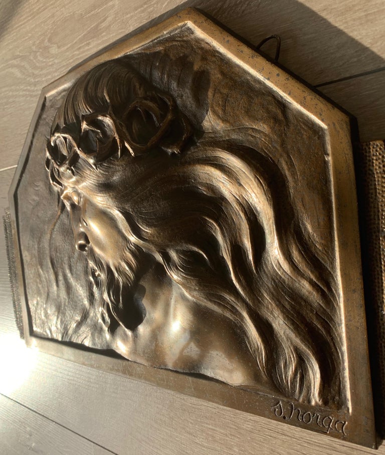 Art Deco Bronze Religious Art Wall Plaque in Relief