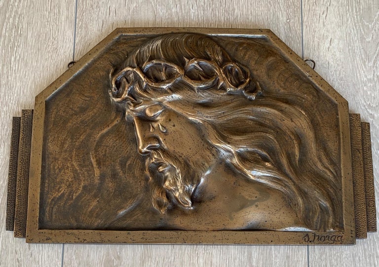 Art Deco Bronze Religious Art Wall Plaque in Relief Depicts Suffering