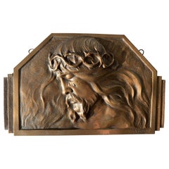Art Decó Bronce Arte Religioso Placa de Pared en Relieve Representa el Sufrimiento de Cristo