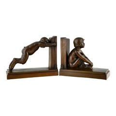 Art Deco bronze satyr bookends SIT & PUSH by Paul Silvestre, Susse Frères 1920