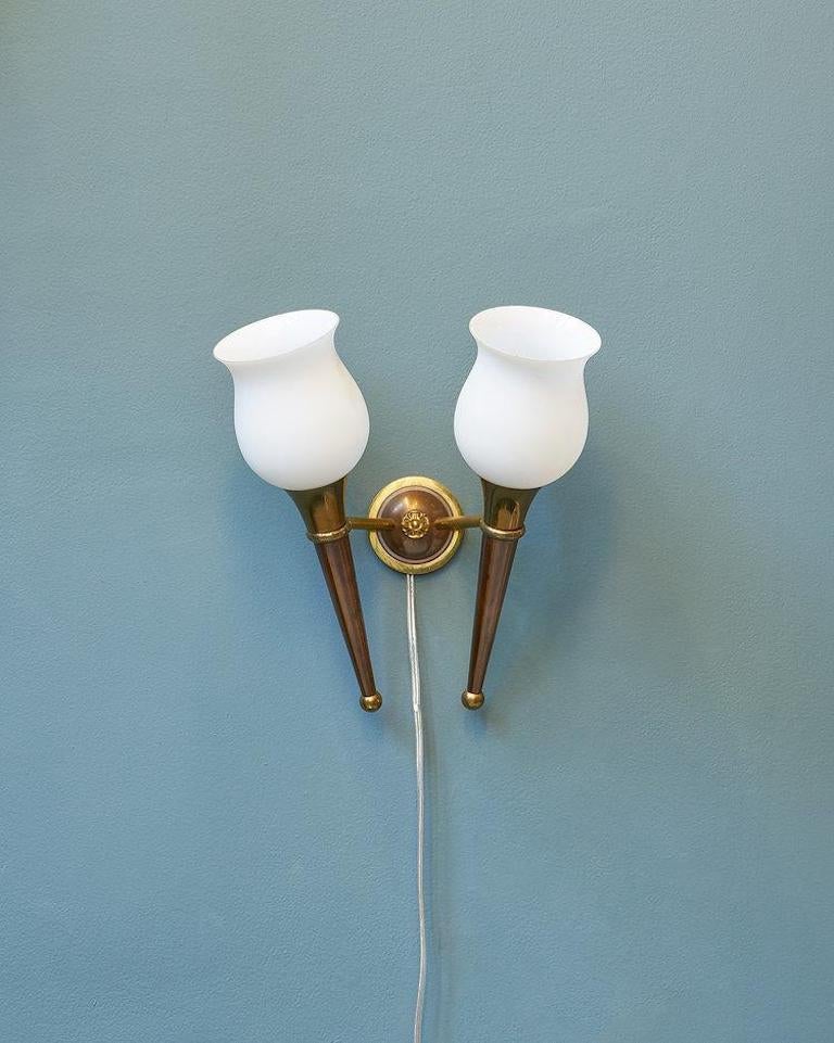 French Art Deco Bronze Sconces with Frosted Glass Shades, France