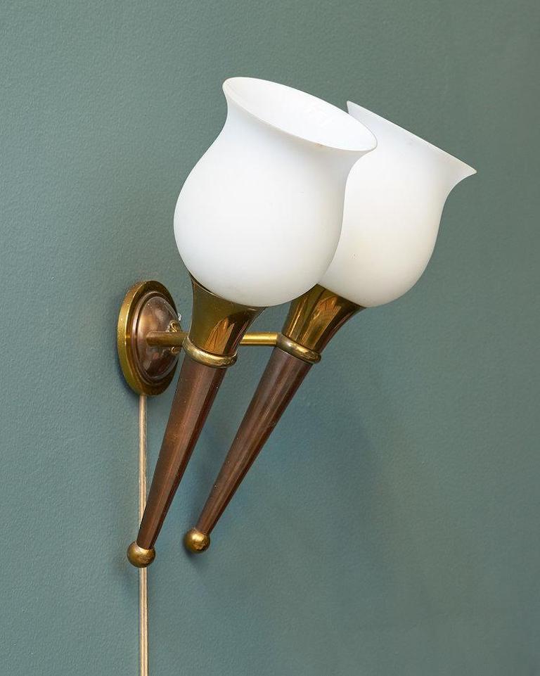 Art Deco Bronze Sconces with Frosted Glass Shades, France In Excellent Condition In Chicago, IL