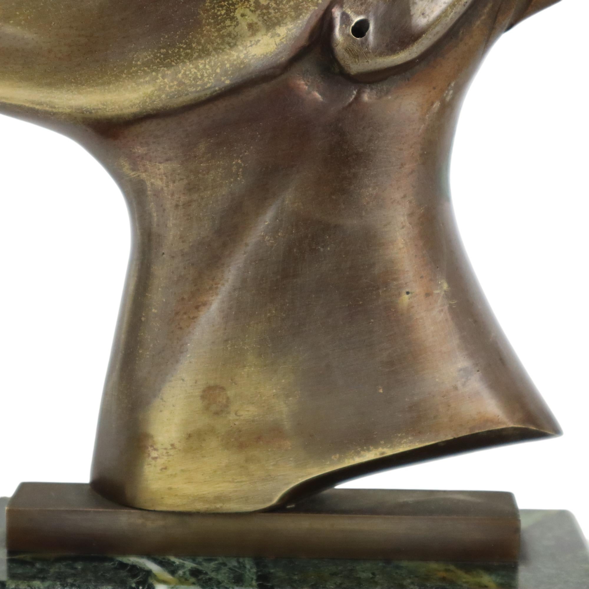Art Deco Bronze Sculpture African Woman Green Marble Hagenauer For Sale 5