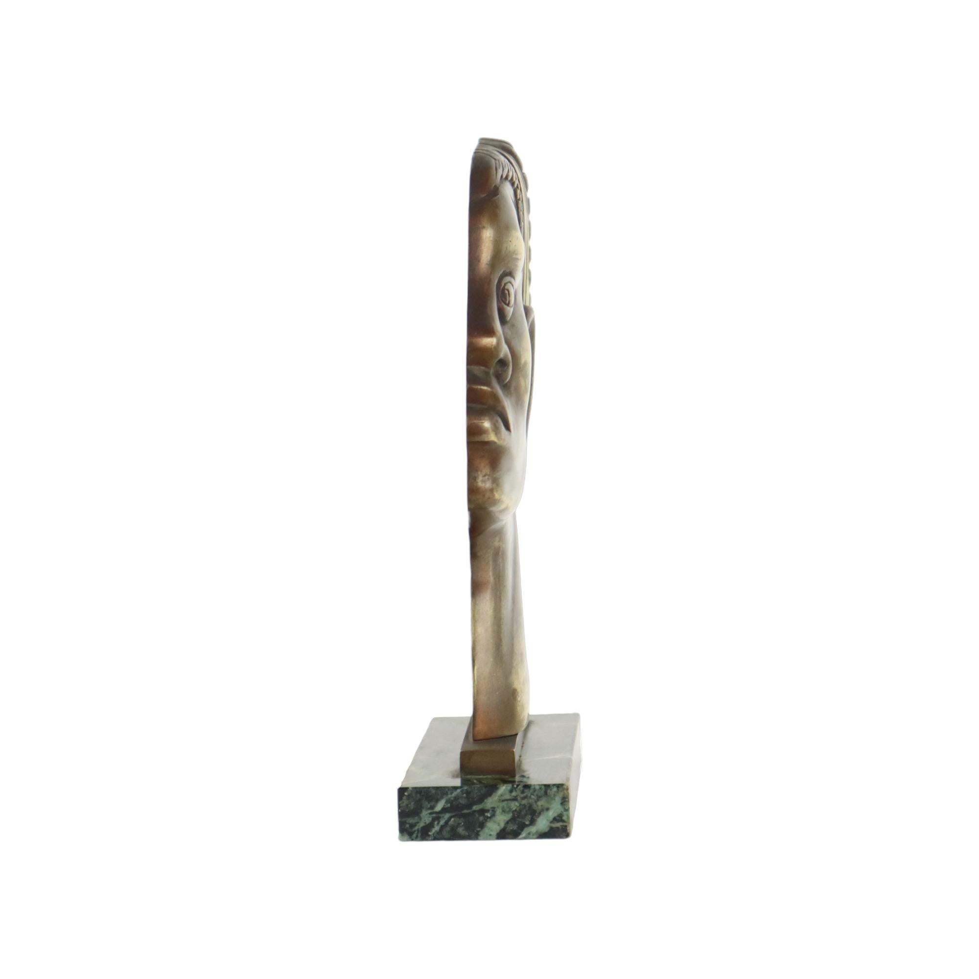 Art Deco Bronze Sculpture African Woman Green Marble Hagenauer For Sale 1