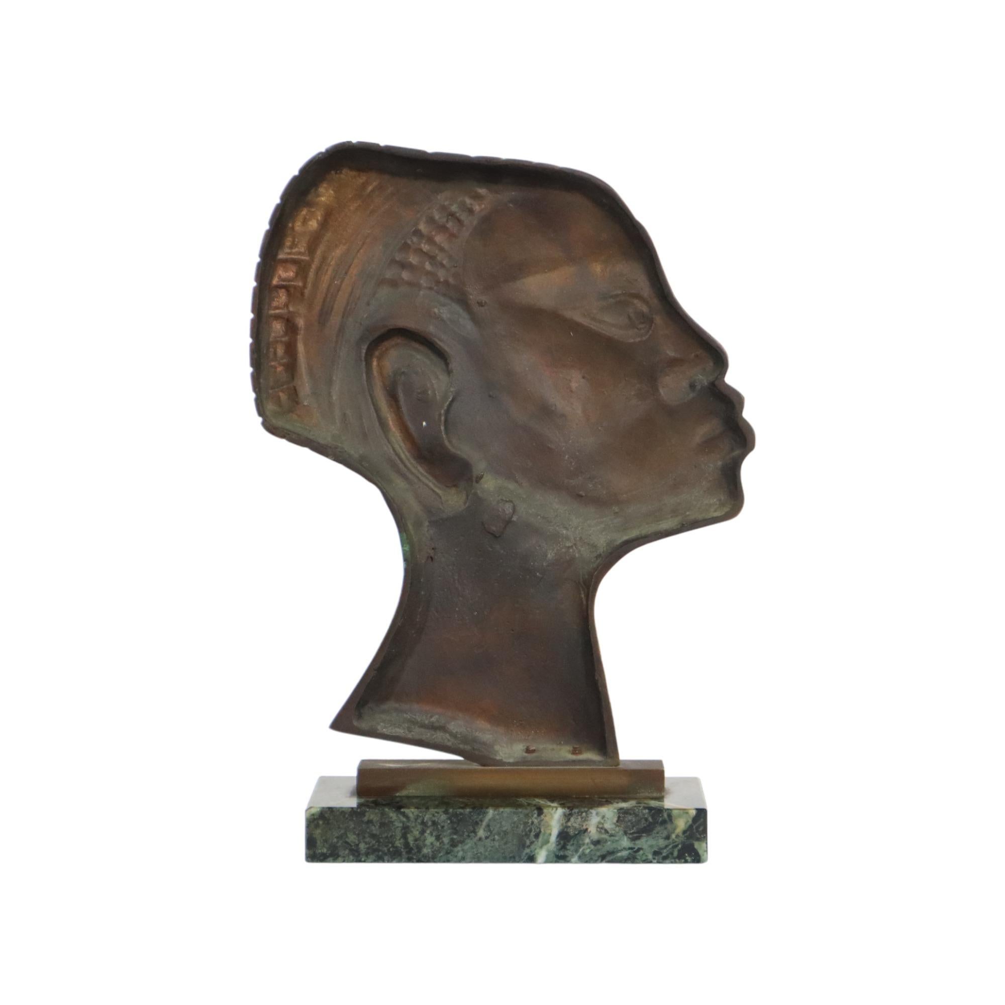 Art Deco Bronze Sculpture African Woman Green Marble Hagenauer For Sale 2