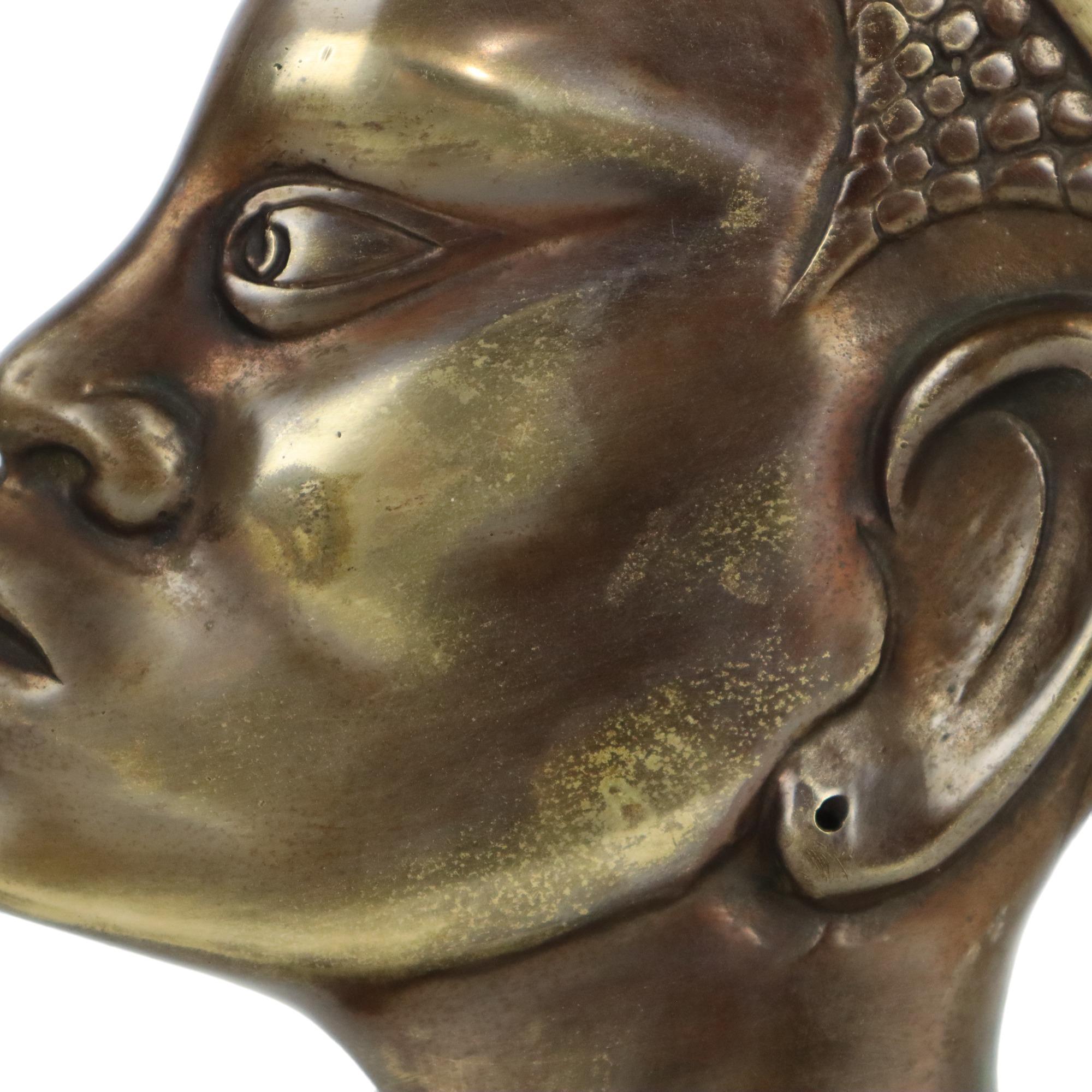 Art Deco Bronze Sculpture African Woman Green Marble Hagenauer For Sale 4