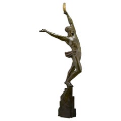 Antique Art Deco bronze sculpture athlete Pierre Le Faguays The Pinnacle 110 cm / 43"