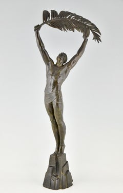 Art Deco bronze sculpture athlete Victory Pierre le Faguays, Susse Frères 1930