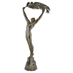 Art Deco bronze sculpture athlete Victory Pierre le Faguays, Susse Frères 1930