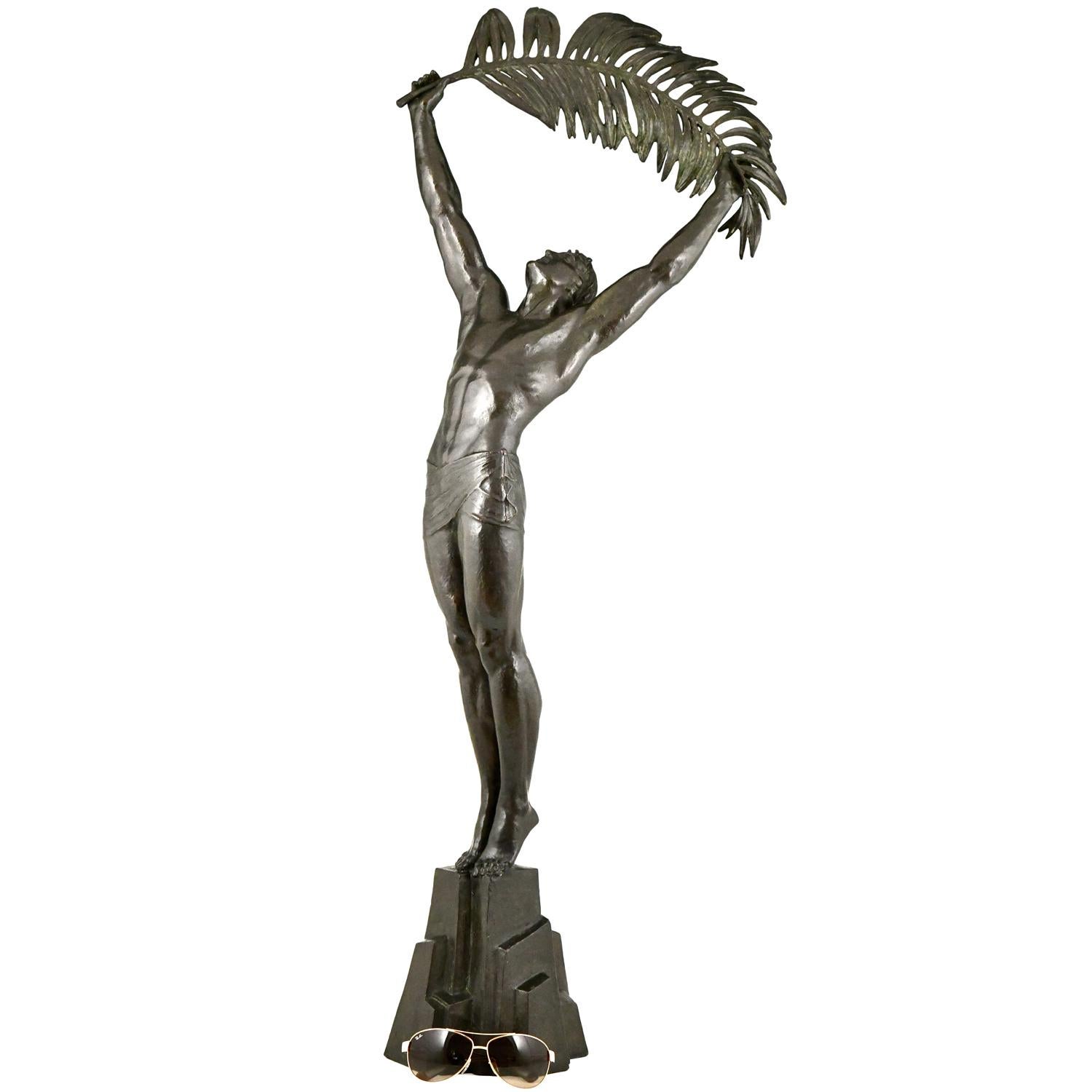 Sculpture Art Déco en bronze athlète Victoire Pierre le Faguays, Susse Frères H 41