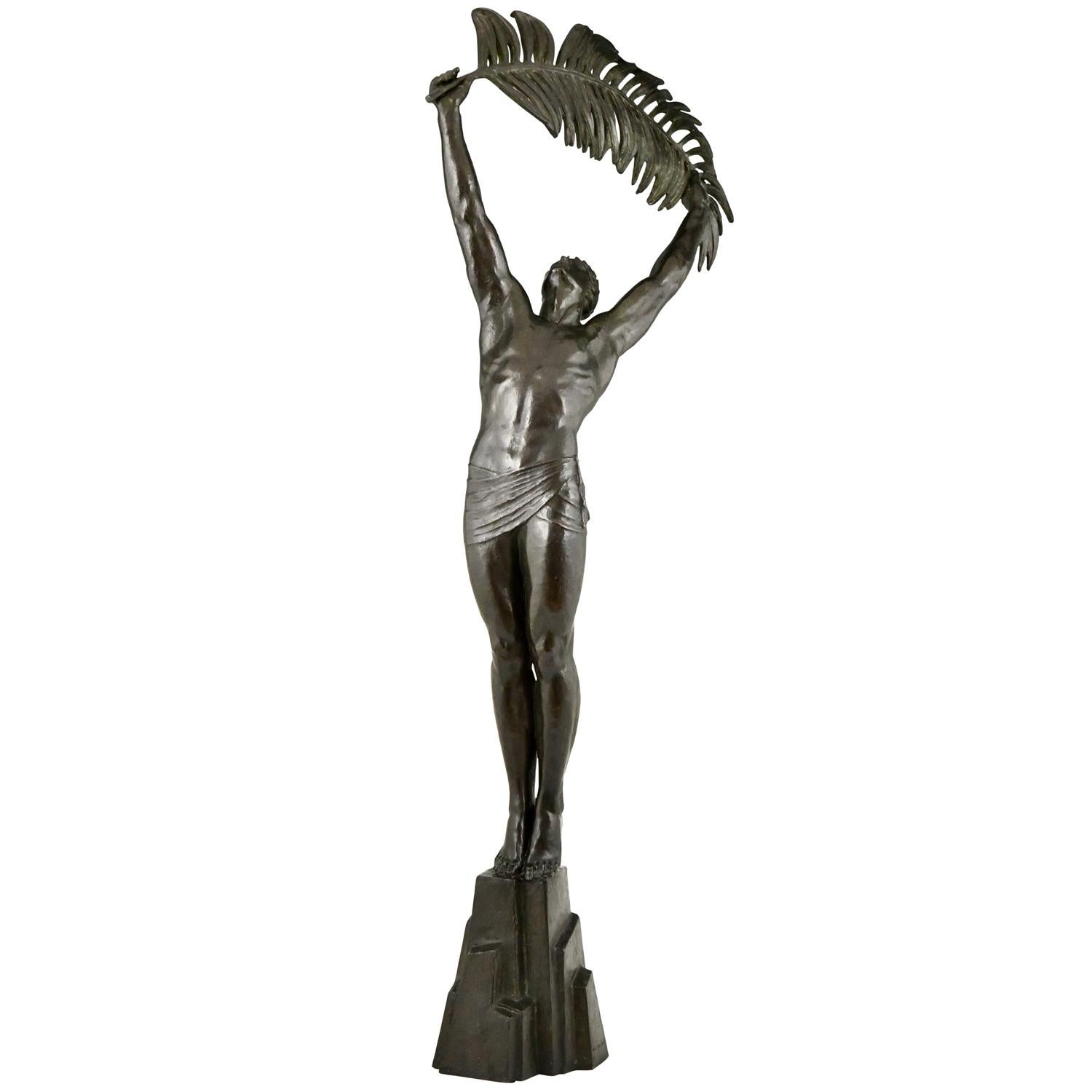 Art déco Sculpture Art Déco en bronze athlète Victoire Pierre le Faguays, Susse Frères H 41