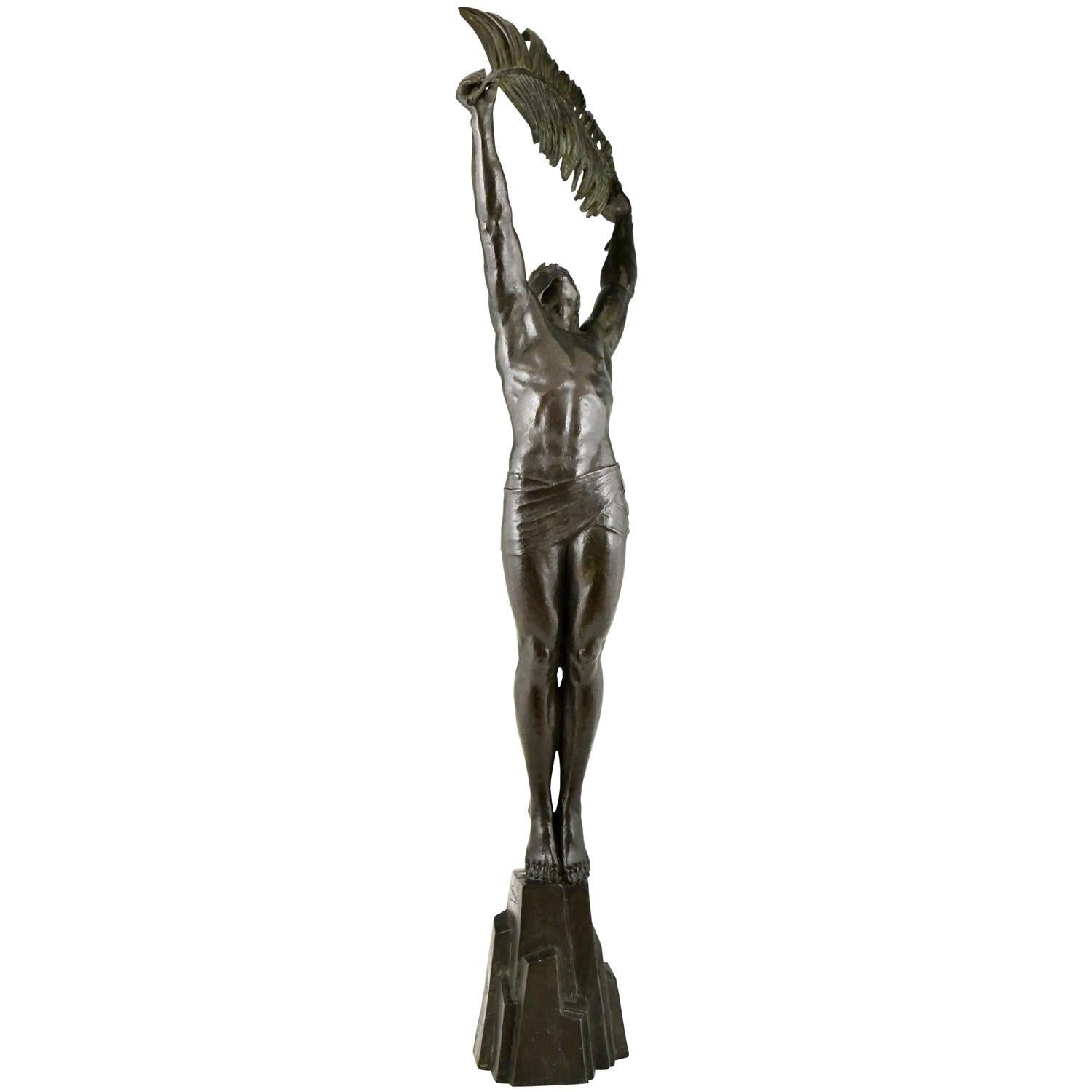 Français Sculpture Art Déco en bronze athlète Victoire Pierre le Faguays, Susse Frères H 41