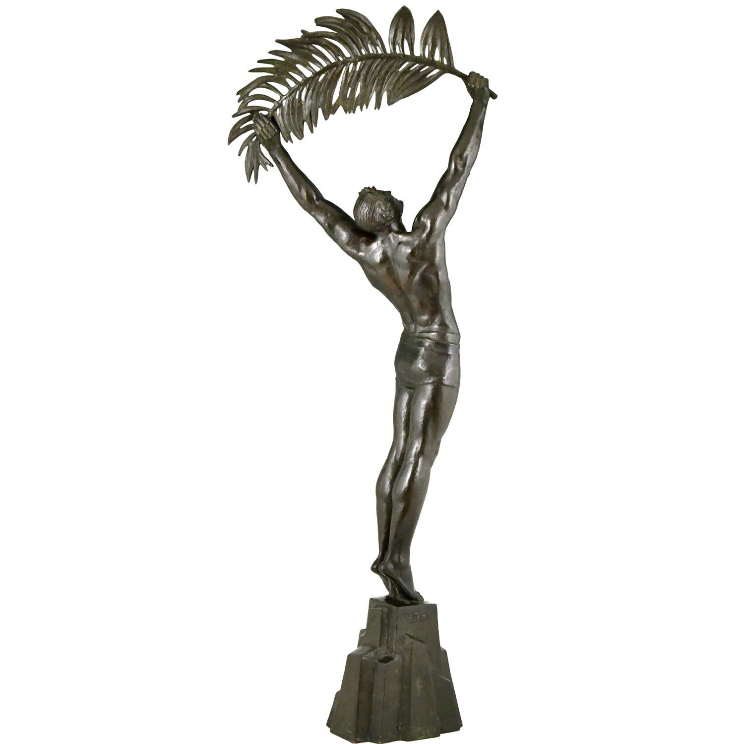 Sculpture Art Déco en bronze athlète Victoire Pierre le Faguays, Susse Frères H 41