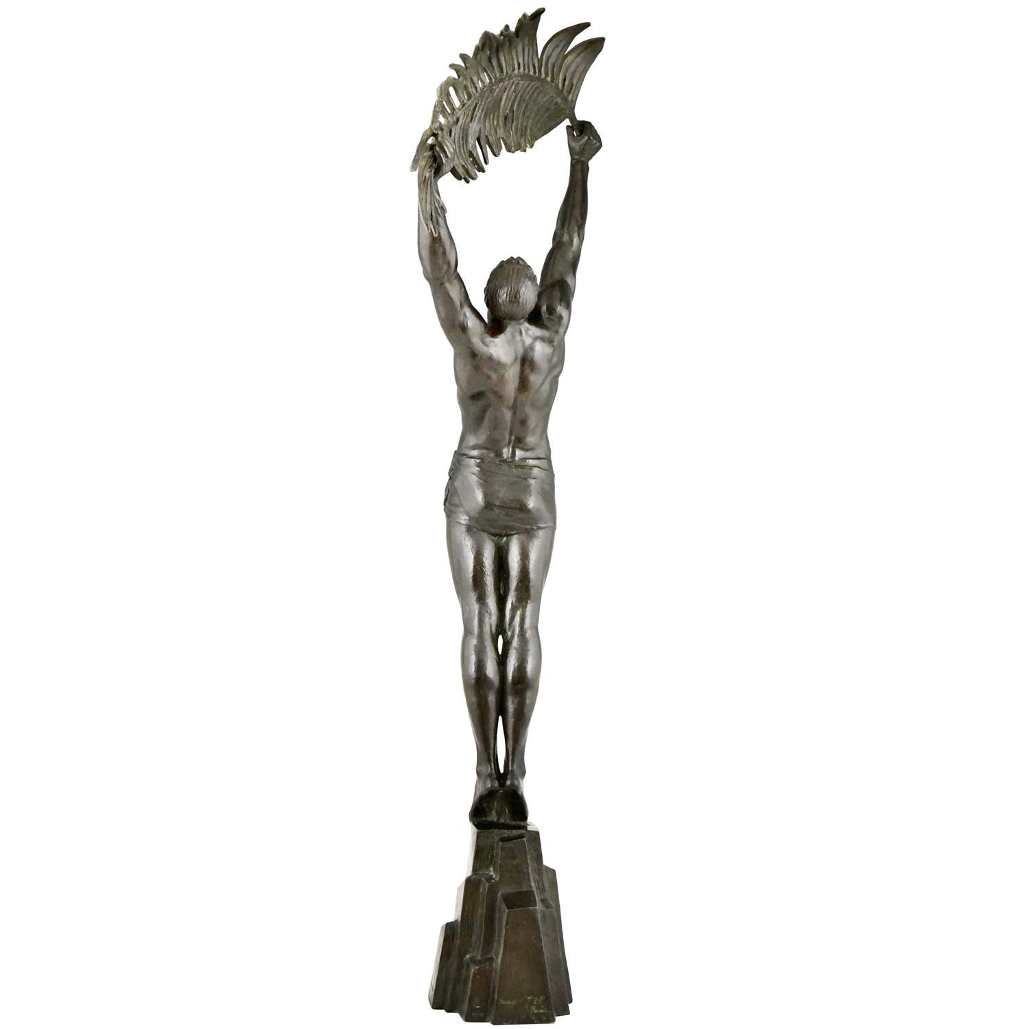 Début du 20ème siècle Sculpture Art Déco en bronze athlète Victoire Pierre le Faguays, Susse Frères H 41