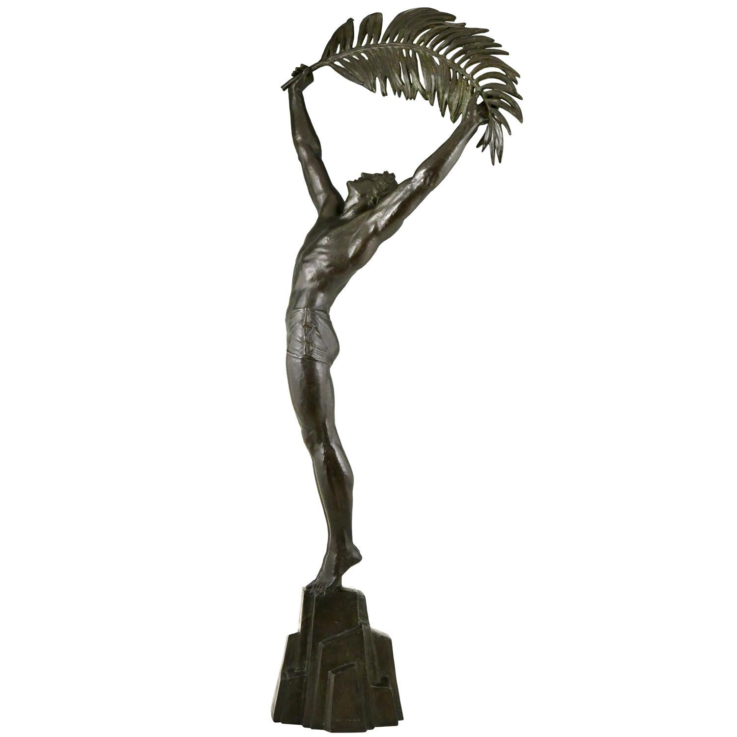 Bronze Sculpture Art Déco en bronze athlète Victoire Pierre le Faguays, Susse Frères H 41