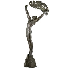 Art Deco Bronze-Skulptur Athlet Sieg Pierre Le Faguays, Susse Frères H 41"