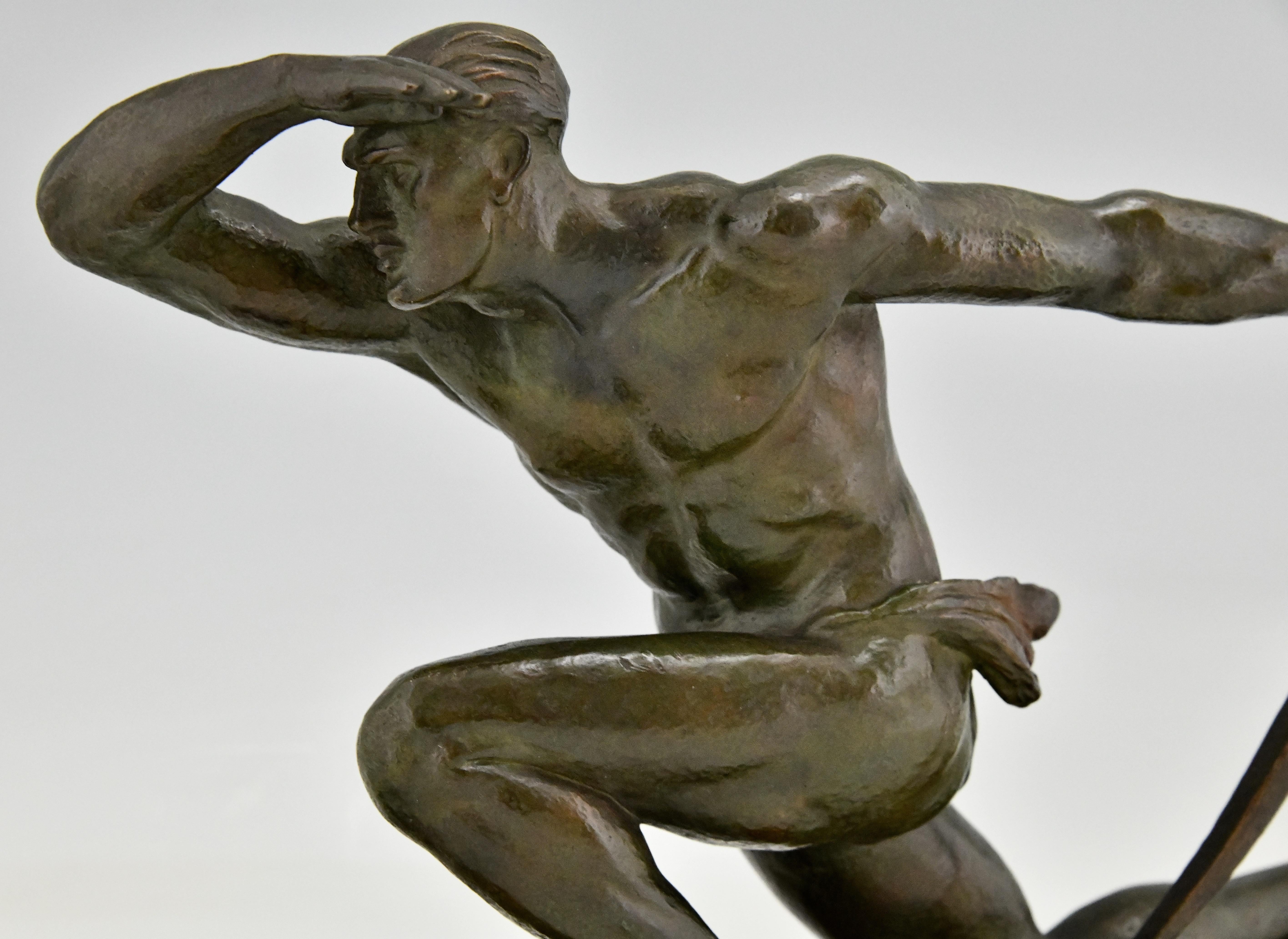 Art Deco Bronze Sculpture Athlete with Bow by Pierre Le Faguays France, 1930 4