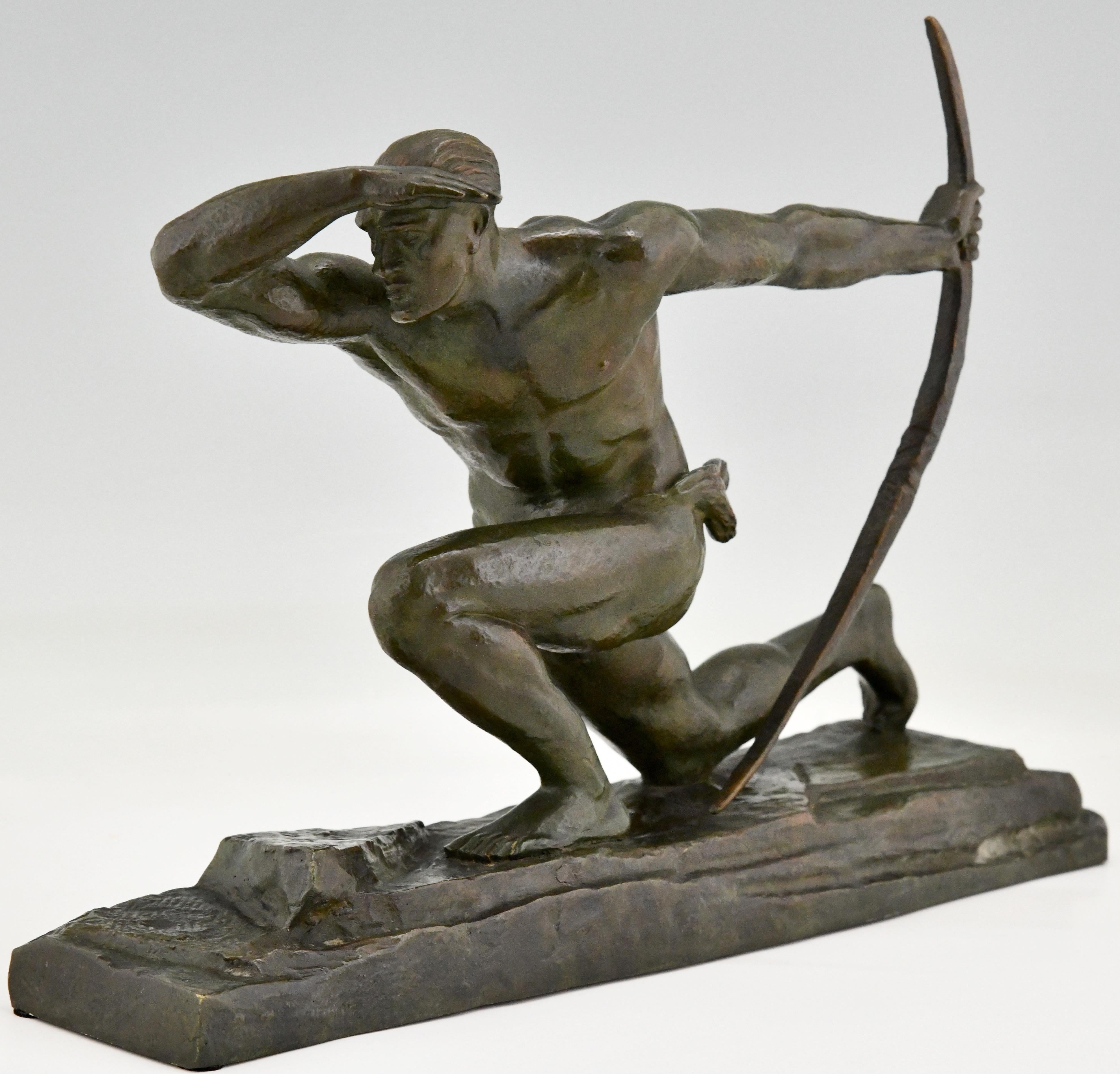 French Art Deco Bronze Sculpture Athlete with Bow by Pierre Le Faguays France, 1930