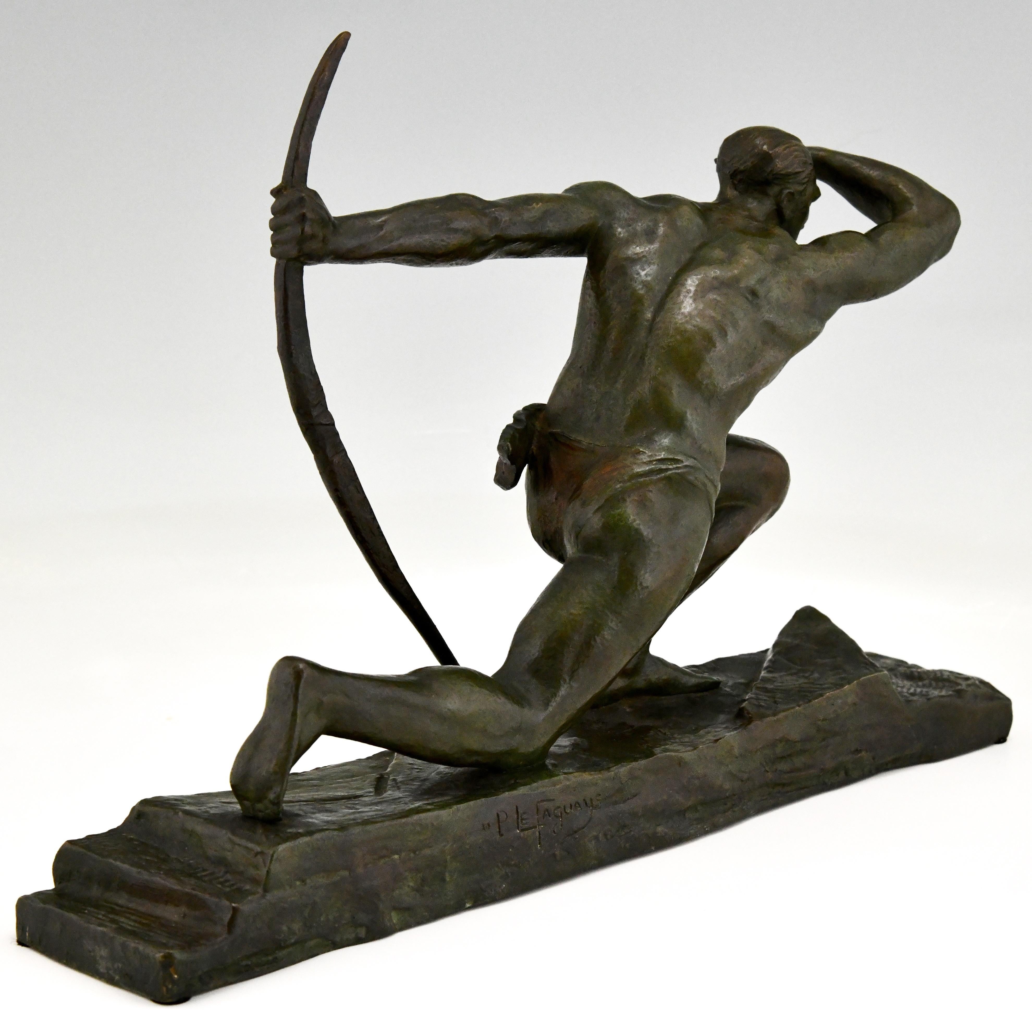 Art Deco Bronze Sculpture Athlete with Bow by Pierre Le Faguays France, 1930 1
