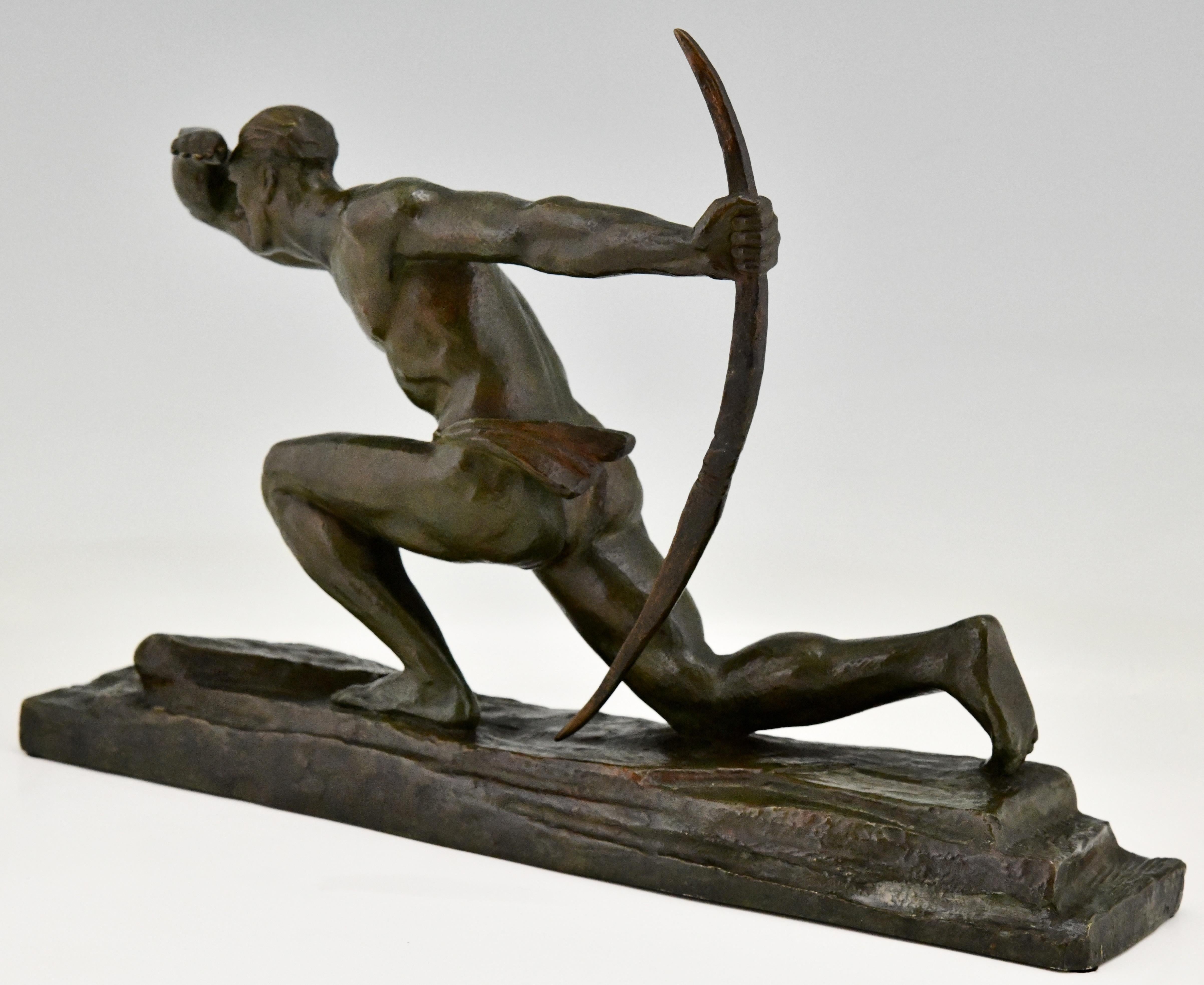 Art Deco Bronze Sculpture Athlete with Bow by Pierre Le Faguays France, 1930 3