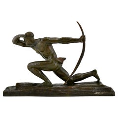 Art Deco Bronze Sculpture Athlete with Bow by Pierre Le Faguays France, 1930