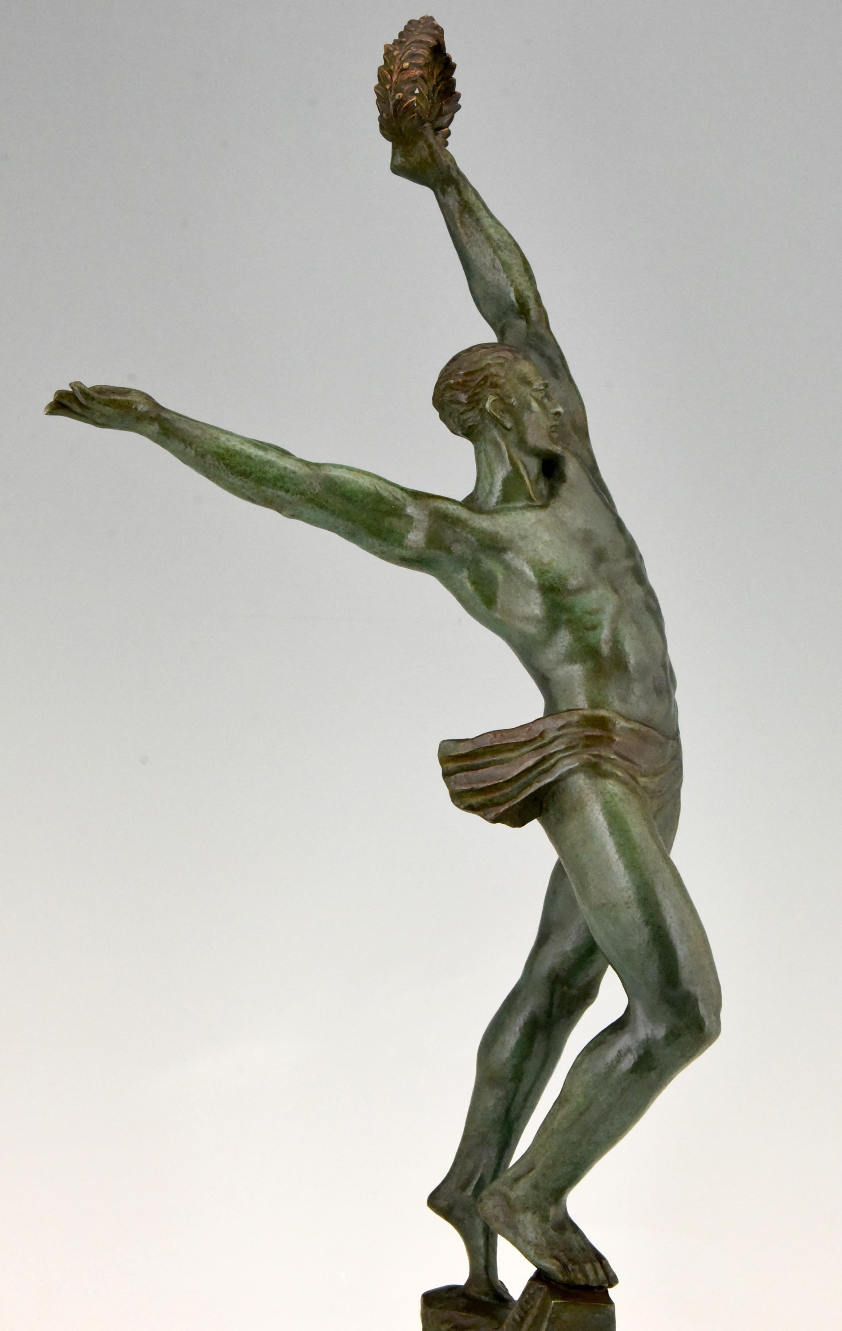 Art Deco Bronze Sculpture Athlete with Laurel Wreath by Pierre Le Faguays, 1929 1