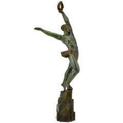Art Deco Bronze Sculpture Athlete with Laurel Wreath by Pierre Le Faguays, 1929