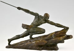 Art Deco Bronze Sculpture Athlete with Spear Signed by Pierre Le Faguays 1927