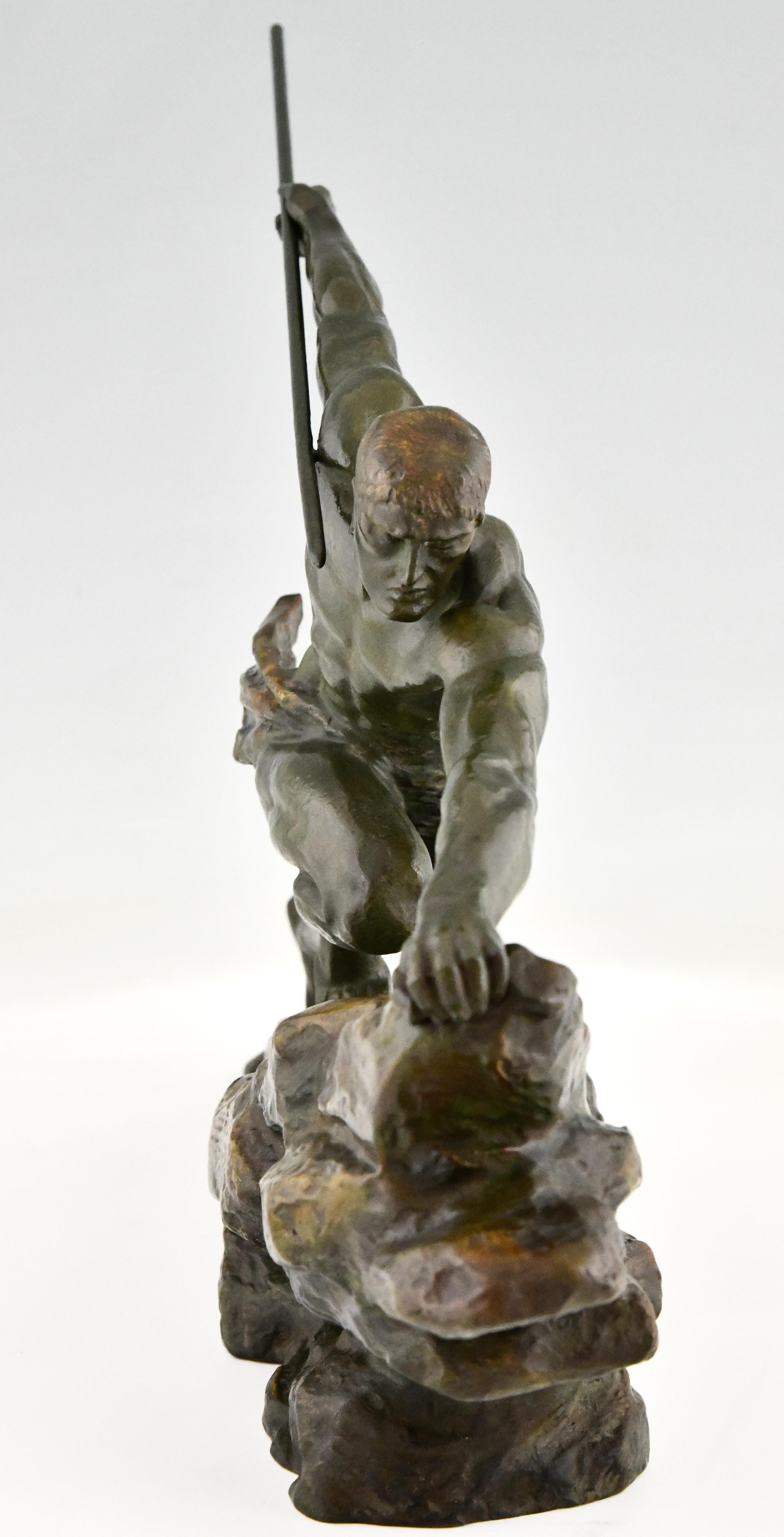Patinated Art Deco Bronze Sculpture Athlete with Spear Signed by Pierre Le Faguays 1927