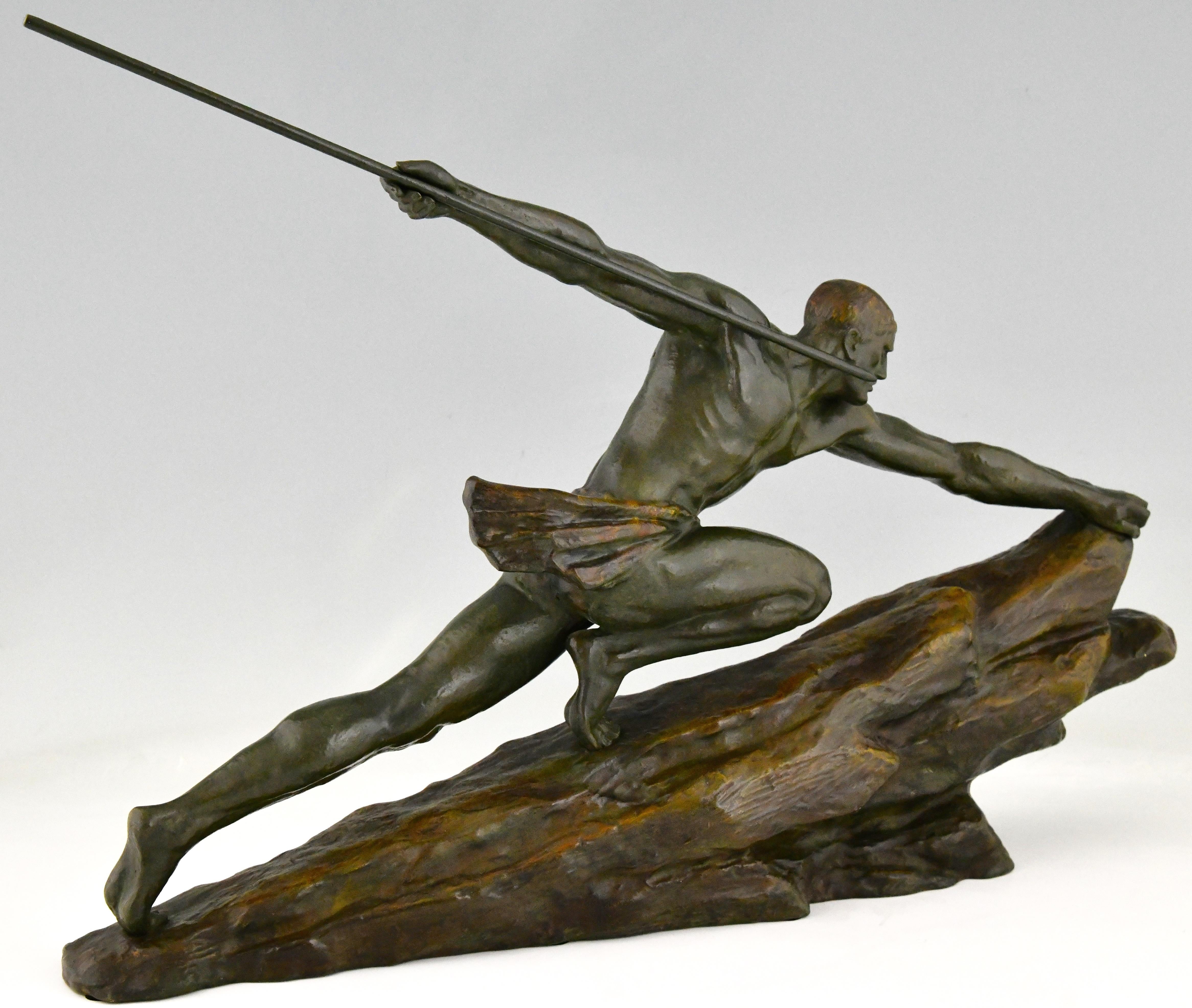 Art Deco Bronze Sculpture Athlete with Spear Signed by Pierre Le Faguays 1927 2