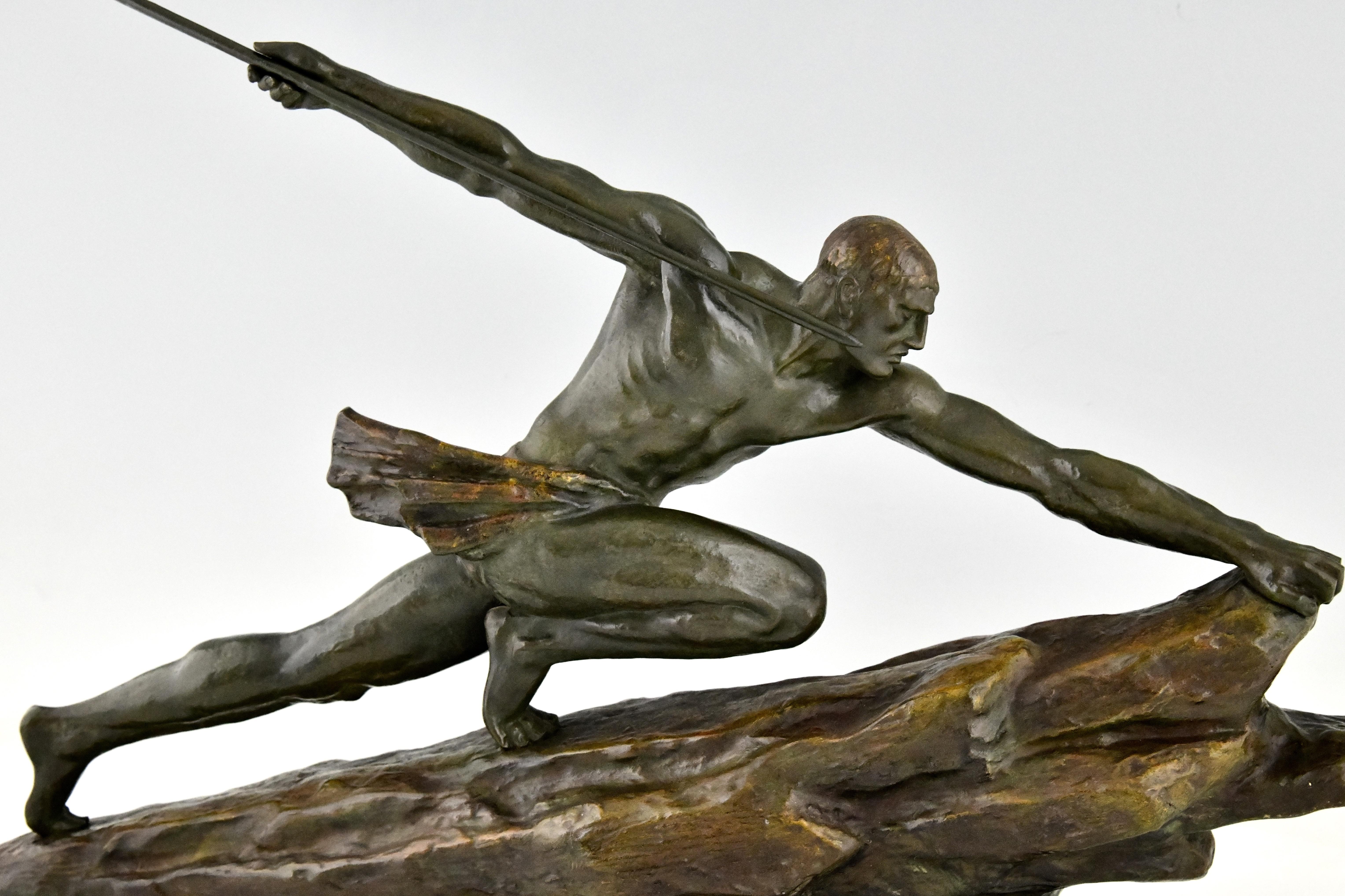 Art Deco Bronze Sculpture Athlete with Spear Signed by Pierre Le Faguays 1927 3