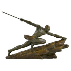 Art Deco Bronze Sculpture Athlete with Spear Signed by Pierre Le Faguays 1927