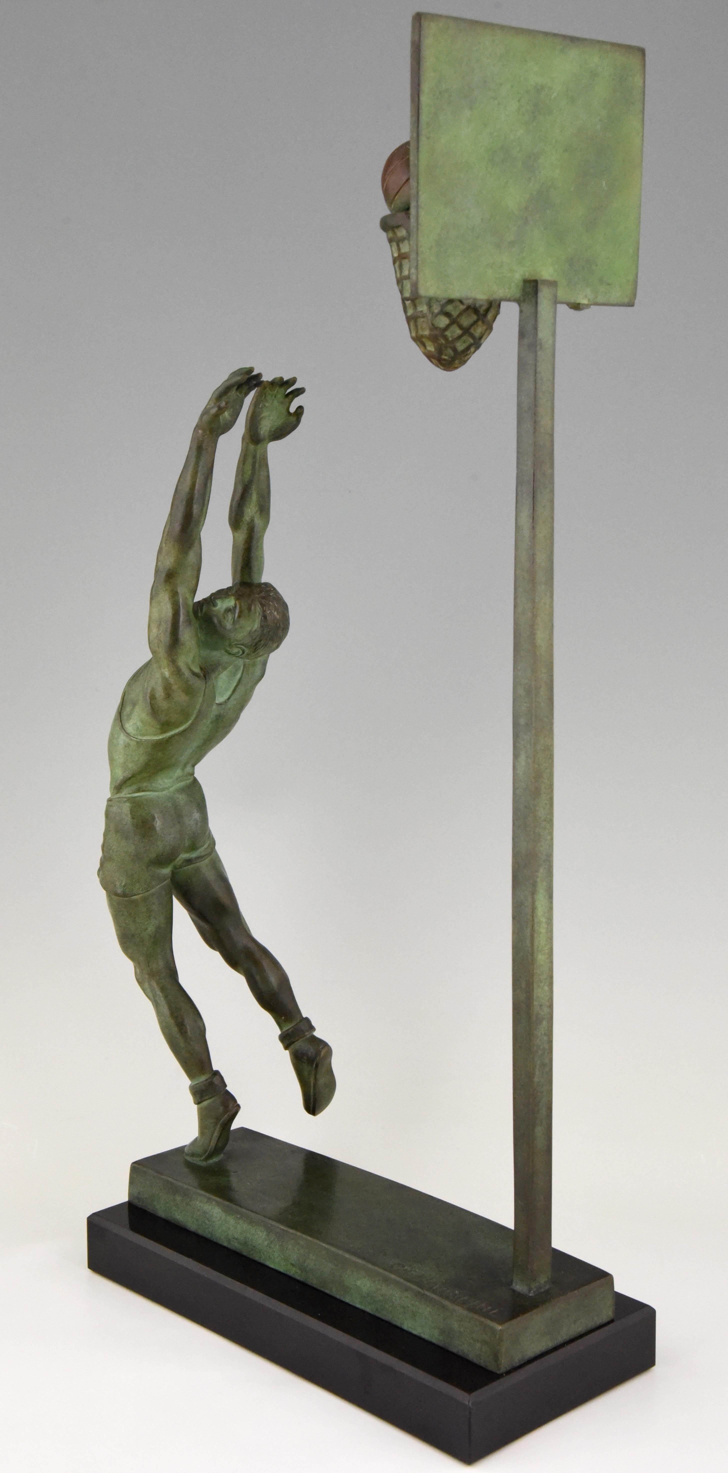 Art Deco Bronze Sculpture Basketball Player Reverse Dunk G. E. Mardini France 3