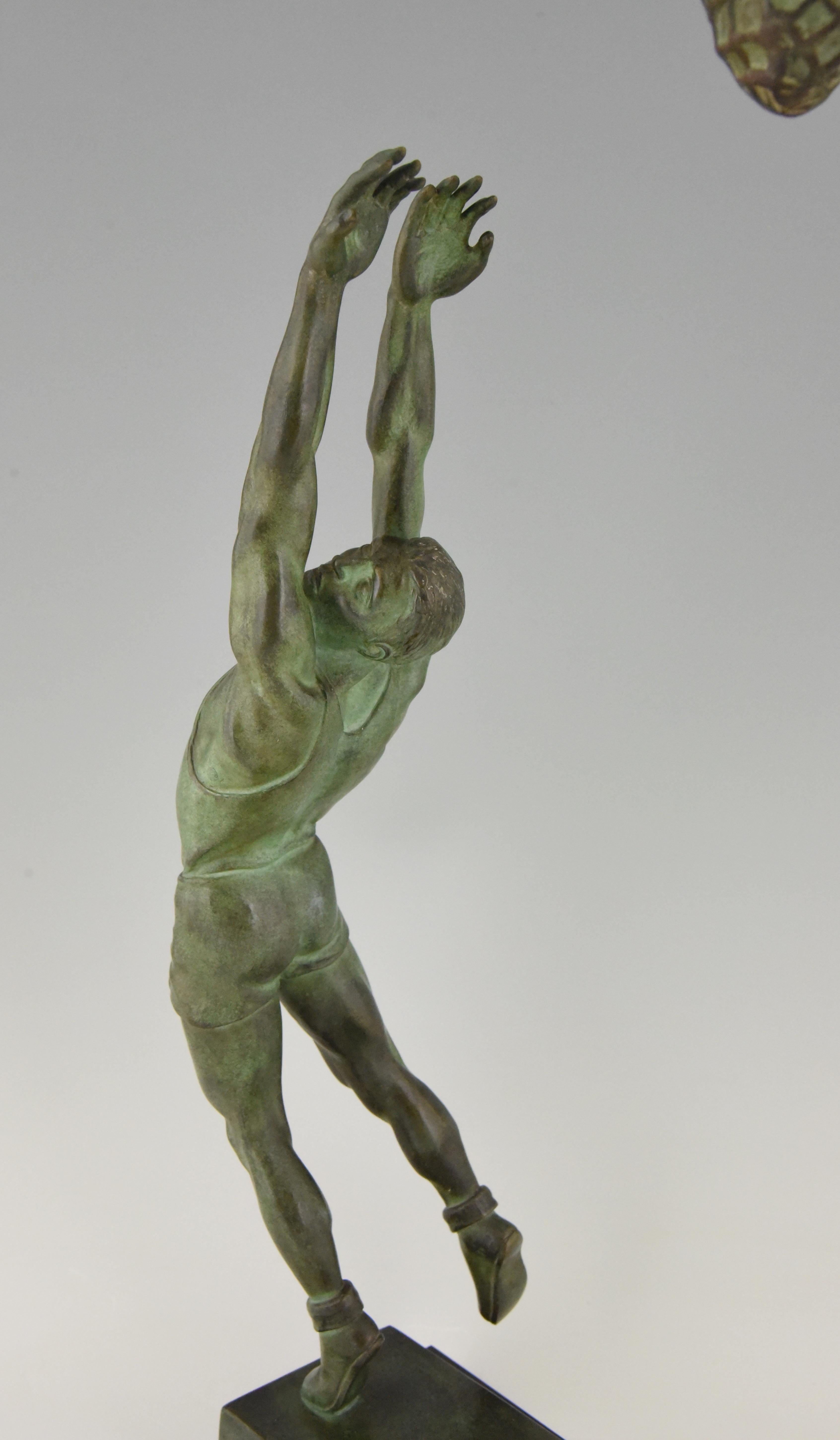 Art Deco Bronze Sculpture Basketball Player Reverse Dunk G. E. Mardini France 4