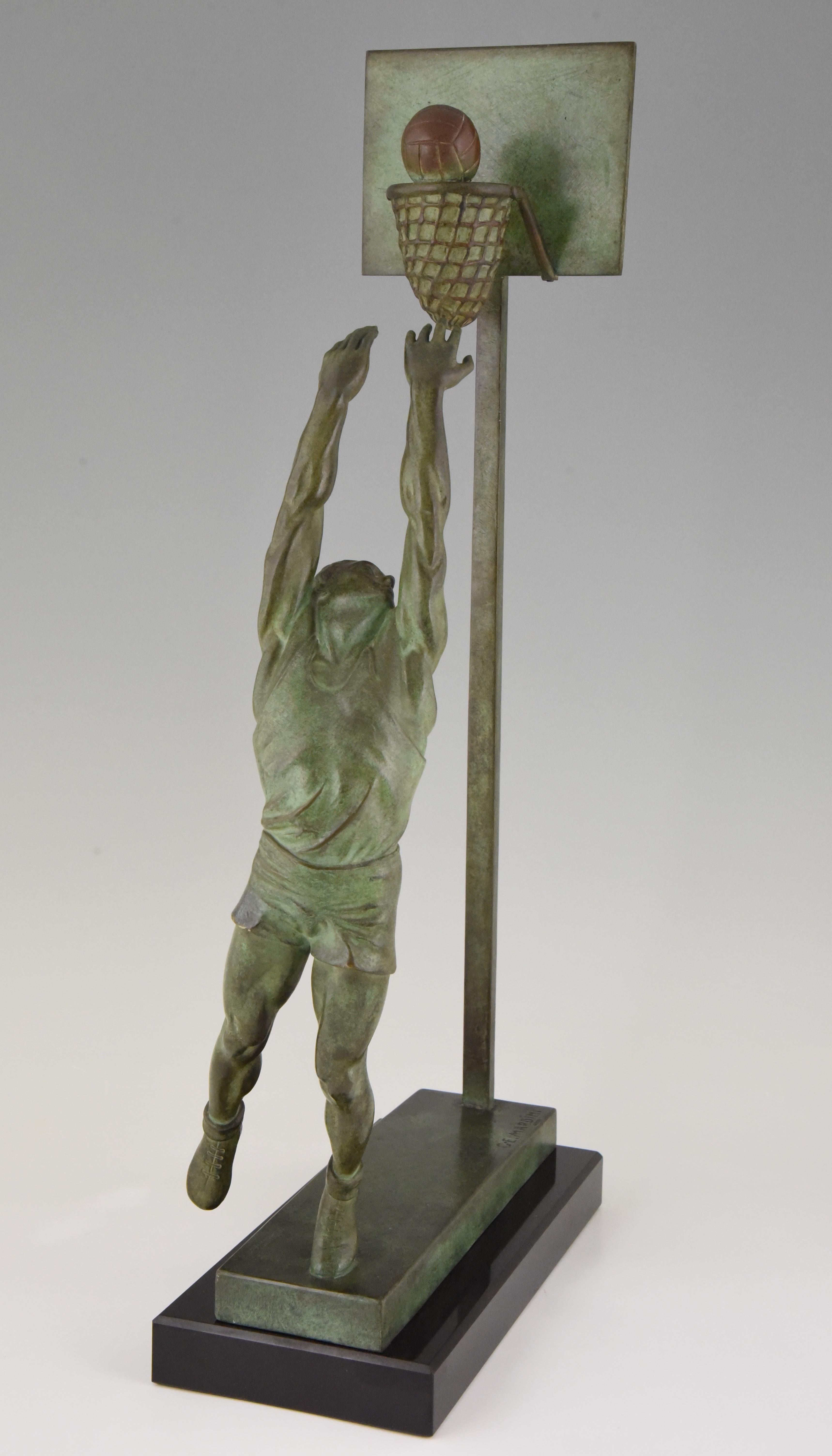 French Art Deco Bronze Sculpture Basketball Player Reverse Dunk G. E. Mardini France