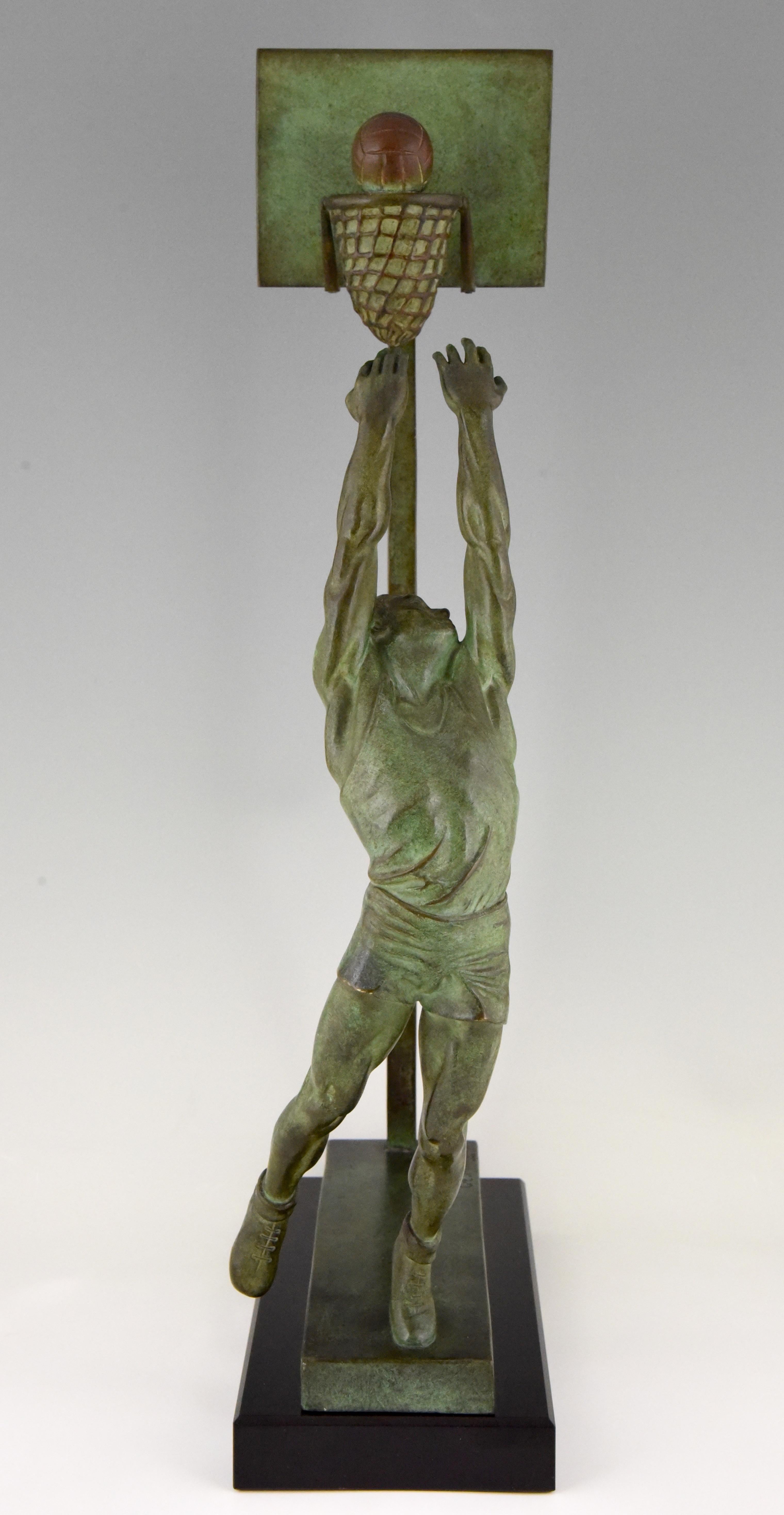 Patinated Art Deco Bronze Sculpture Basketball Player Reverse Dunk G. E. Mardini France