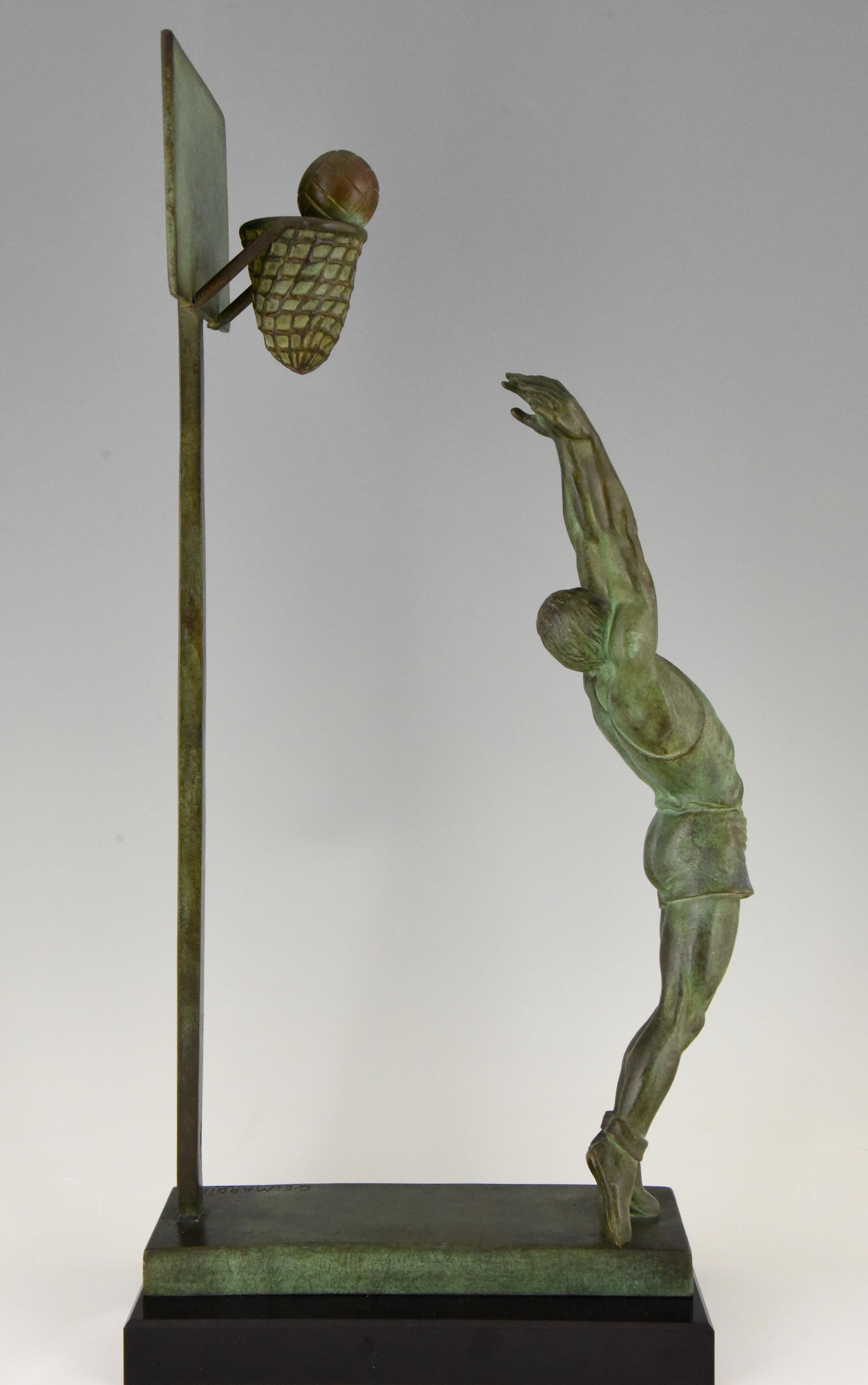 20th Century Art Deco Bronze Sculpture Basketball Player Reverse Dunk G. E. Mardini France