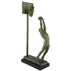 Vintage Art Deco Bronze Sculpture Basketball Player Reverse Dunk G. E. Mardini France