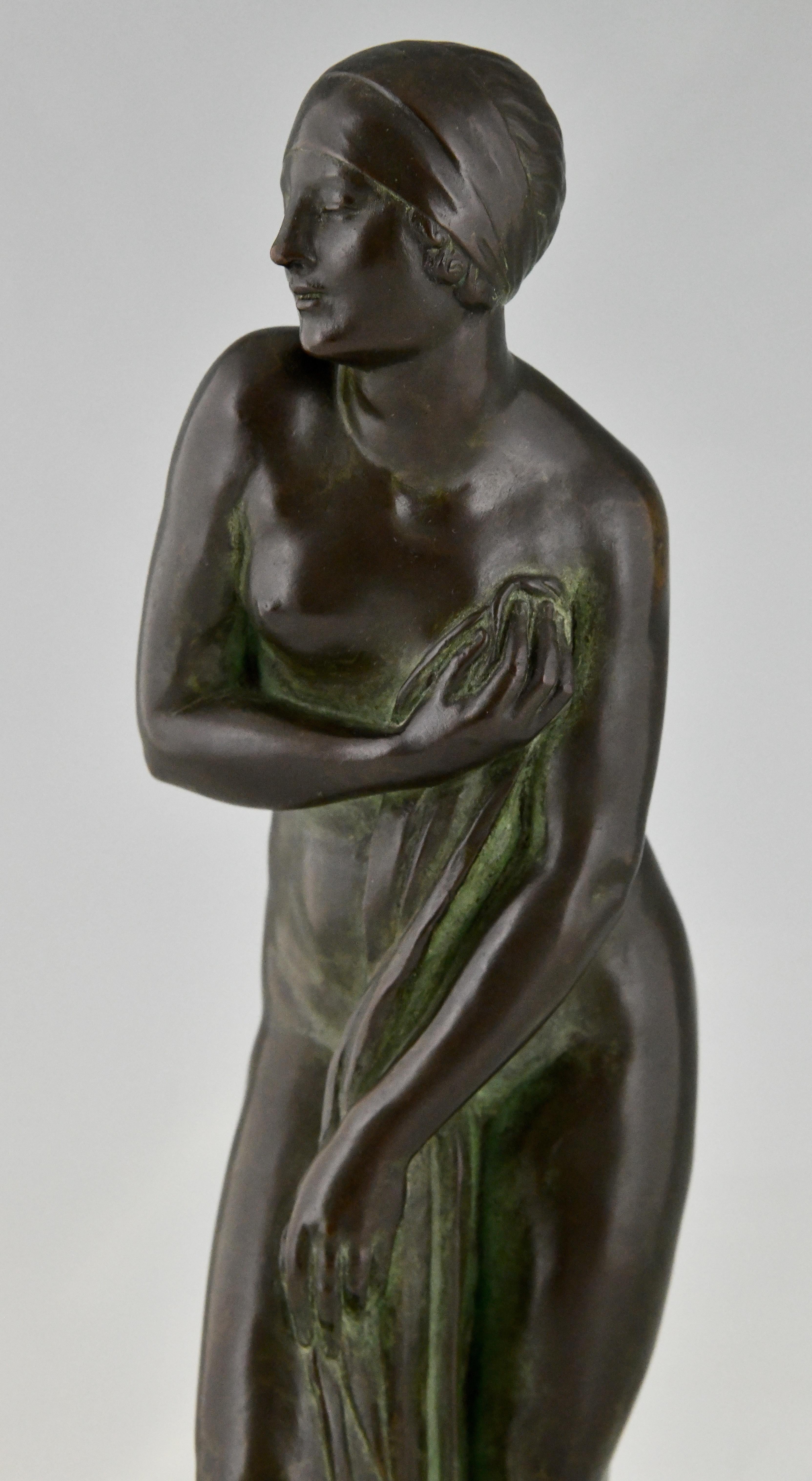 Art Deco Bronze Sculpture Bathing Nude Bain De Champagne by Georges Chauvel 1926 For Sale 6