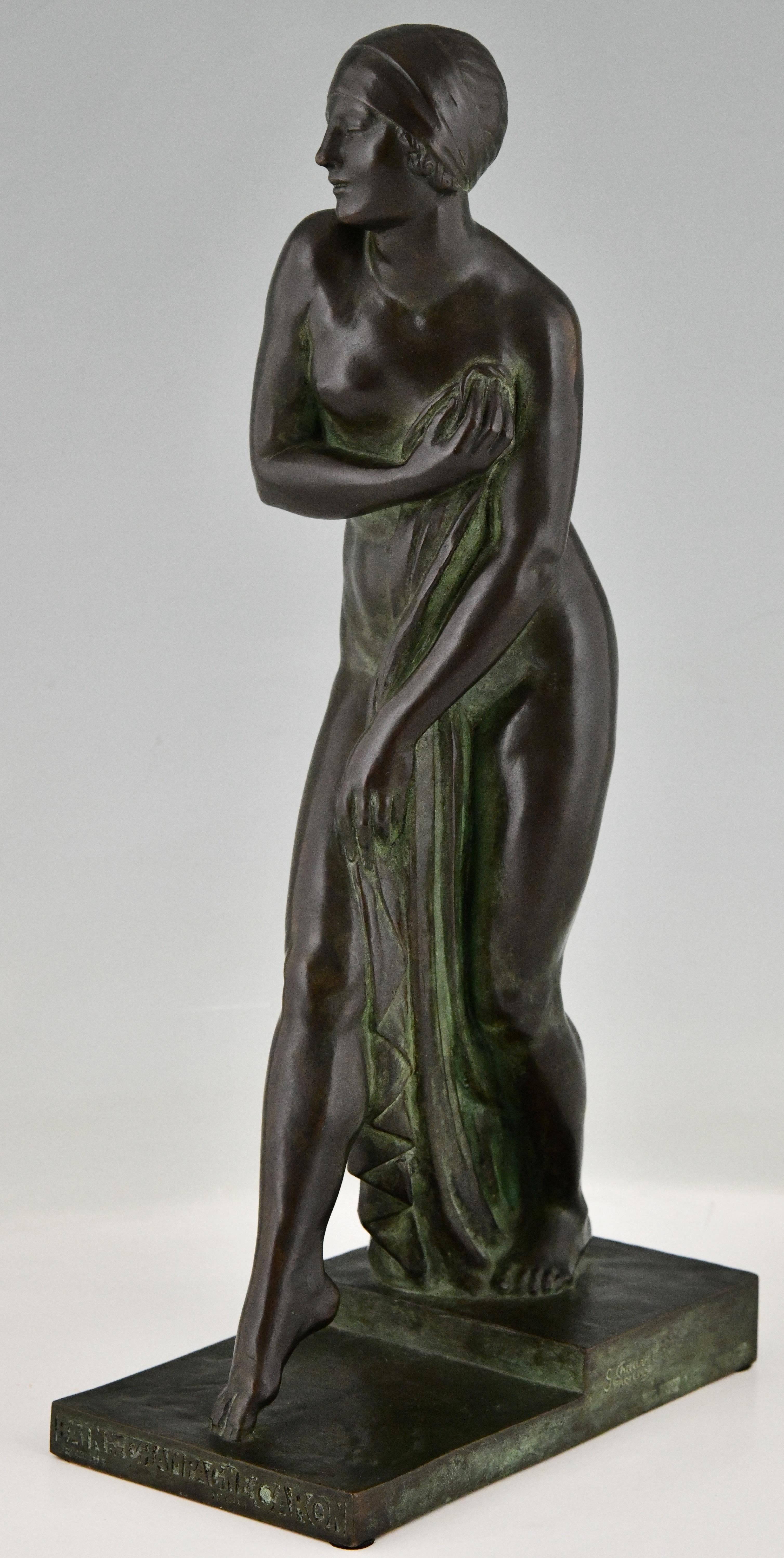 French Art Deco Bronze Sculpture Bathing Nude Bain De Champagne by Georges Chauvel 1926 For Sale
