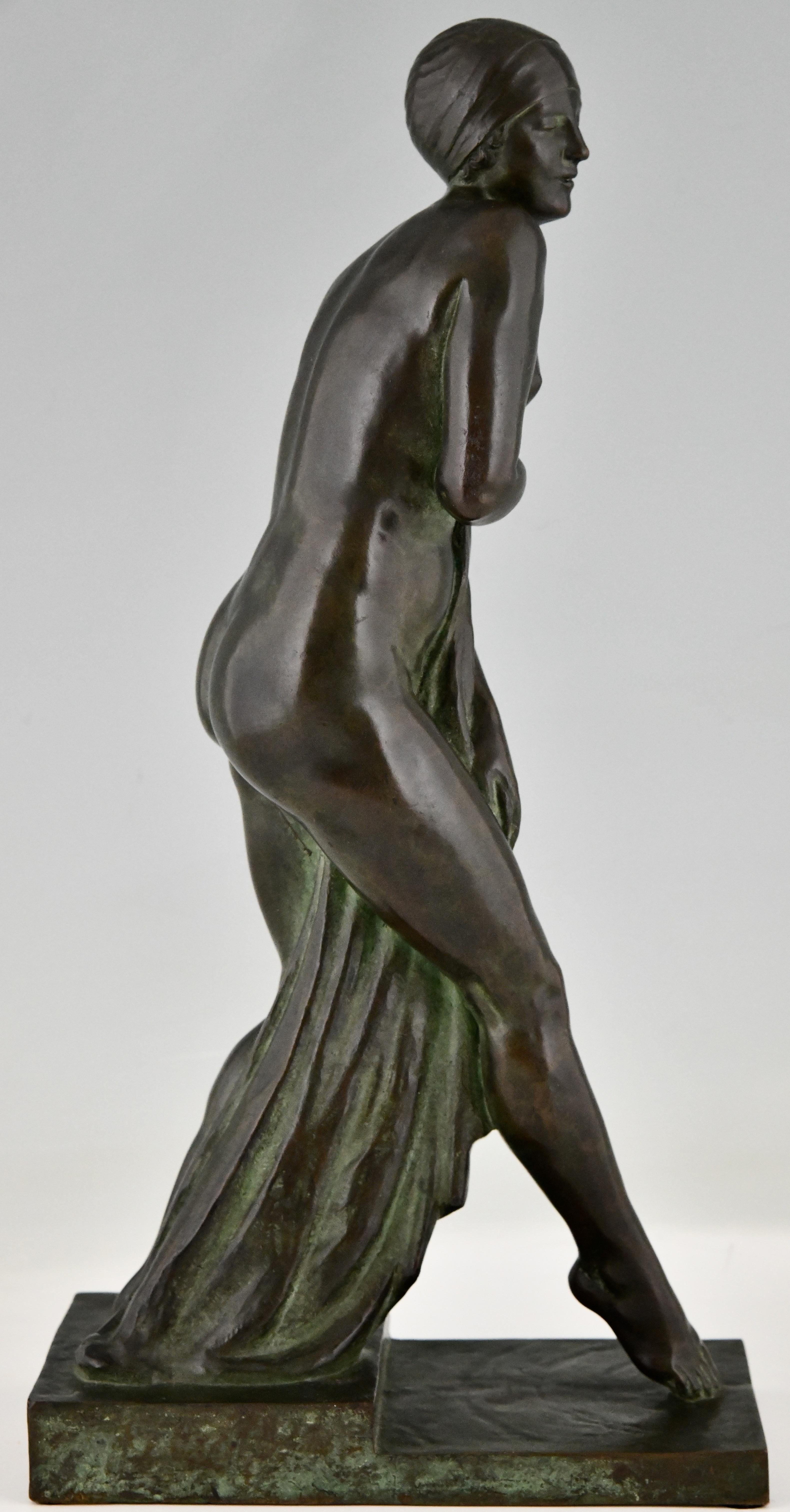 Art Deco Bronze Sculpture Bathing Nude Bain De Champagne by Georges Chauvel 1926 For Sale 1