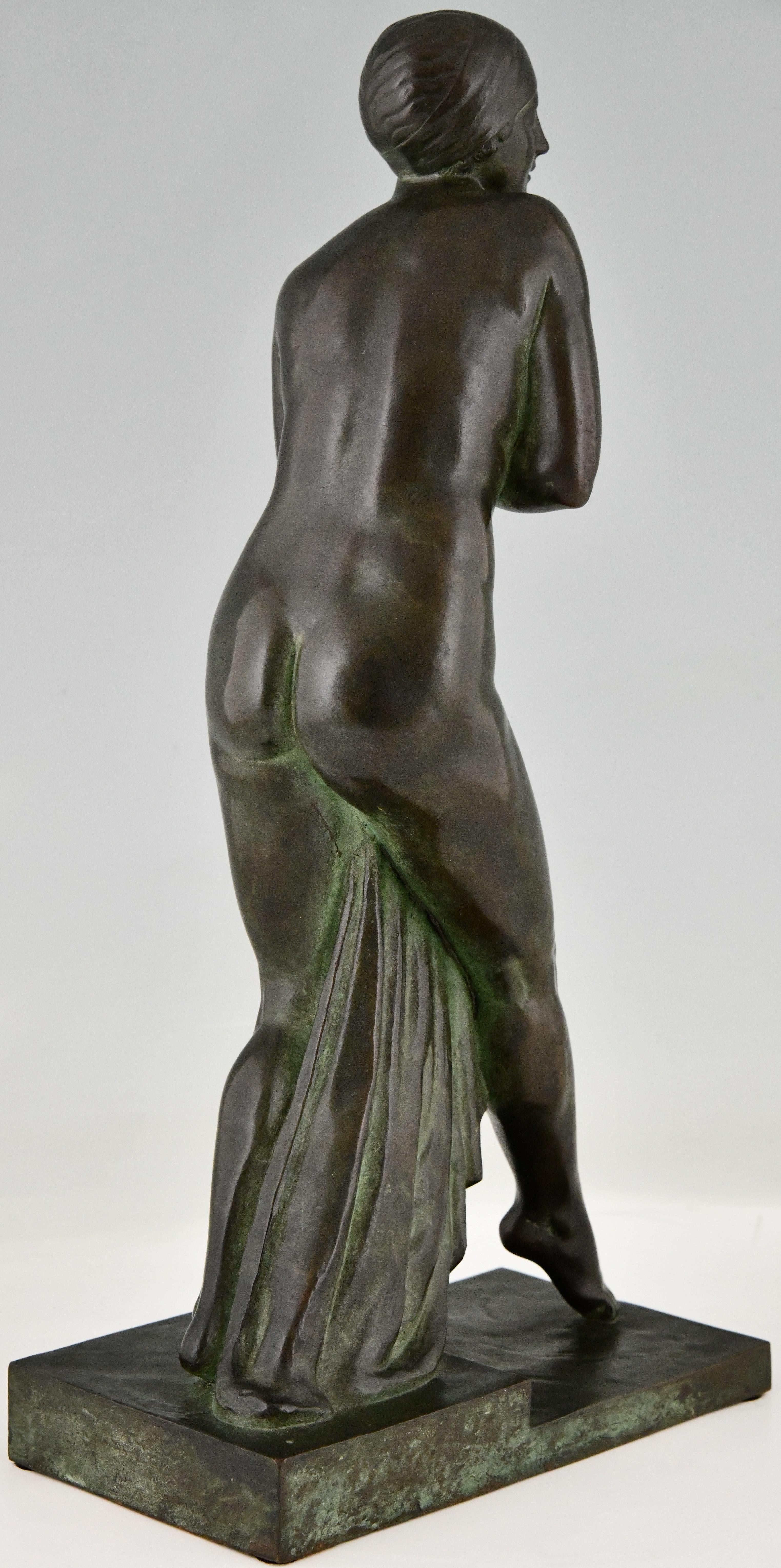 Art Deco Bronze Sculpture Bathing Nude Bain De Champagne by Georges Chauvel 1926 For Sale 2