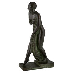 Art Deco Bronze Sculpture Bathing Nude Bain De Champagne by Georges Chauvel 1926